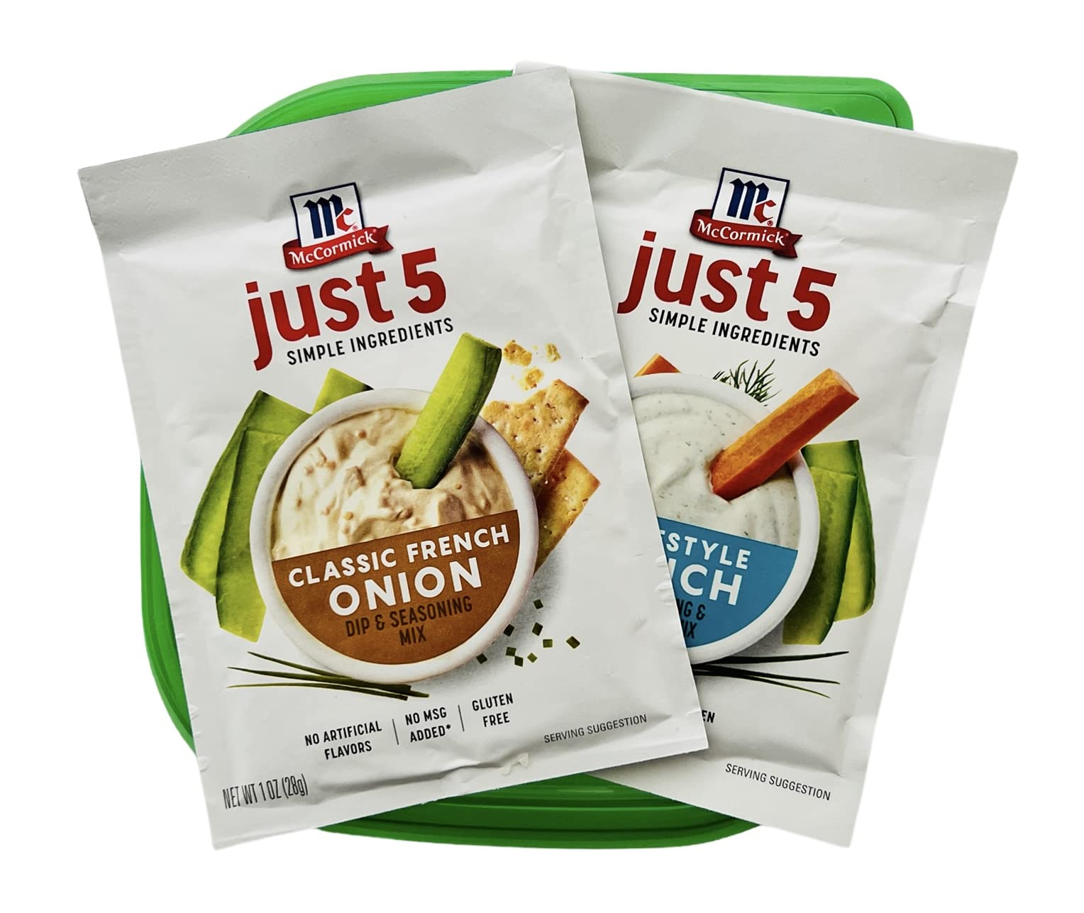 McCormick French Onion Dip & Ranch Dip / Dressing Seasoning Mix Bundle:  Includes 1 Packet French Onion Dip & Seasoning Mix 1 Packet Ranch Dip  Dressing Seasoning Mix & 1 Leftover / Storage Container