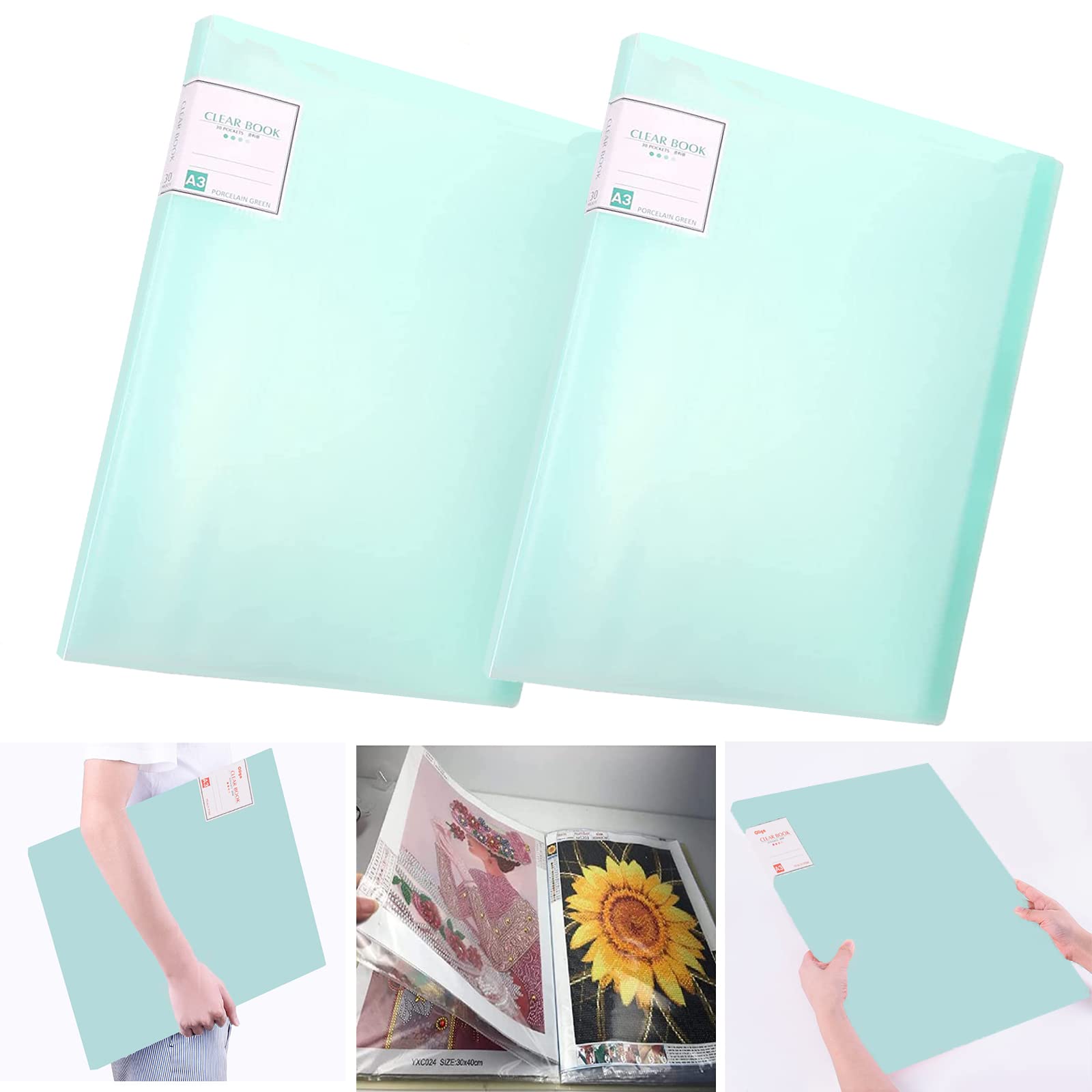SDJMa A3 Sized Diamond Painting Storage Book, 17.3x12.8in Art Portfolio  Presentations Folder with 30 Pages Protectors for Painting, Drawing, Test  Paper, File 