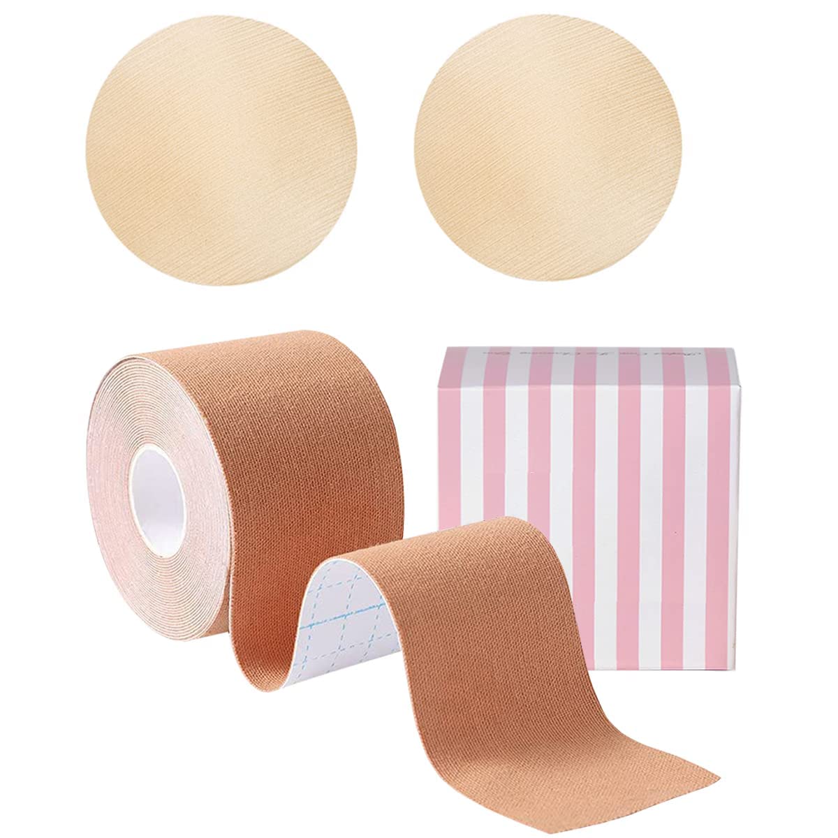 POMAMZ Boob Tape Bob Tape for Large Breast Boobtapes with Nipple Covers,  Adhesive Bra Nipple tape for Breast Lift, 16.5 Feet Extra-Long Bra Tape