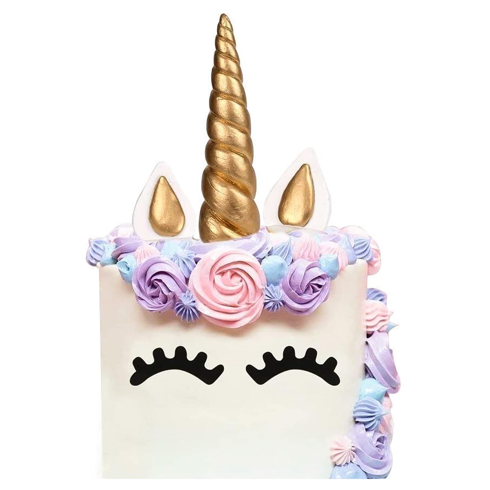 LUTER Cake Topper, Handmade Gold Unicorn Birthday Cake Topper, Reusable Unicorn  Horn, Ears Eyelash Set, Unicorn
