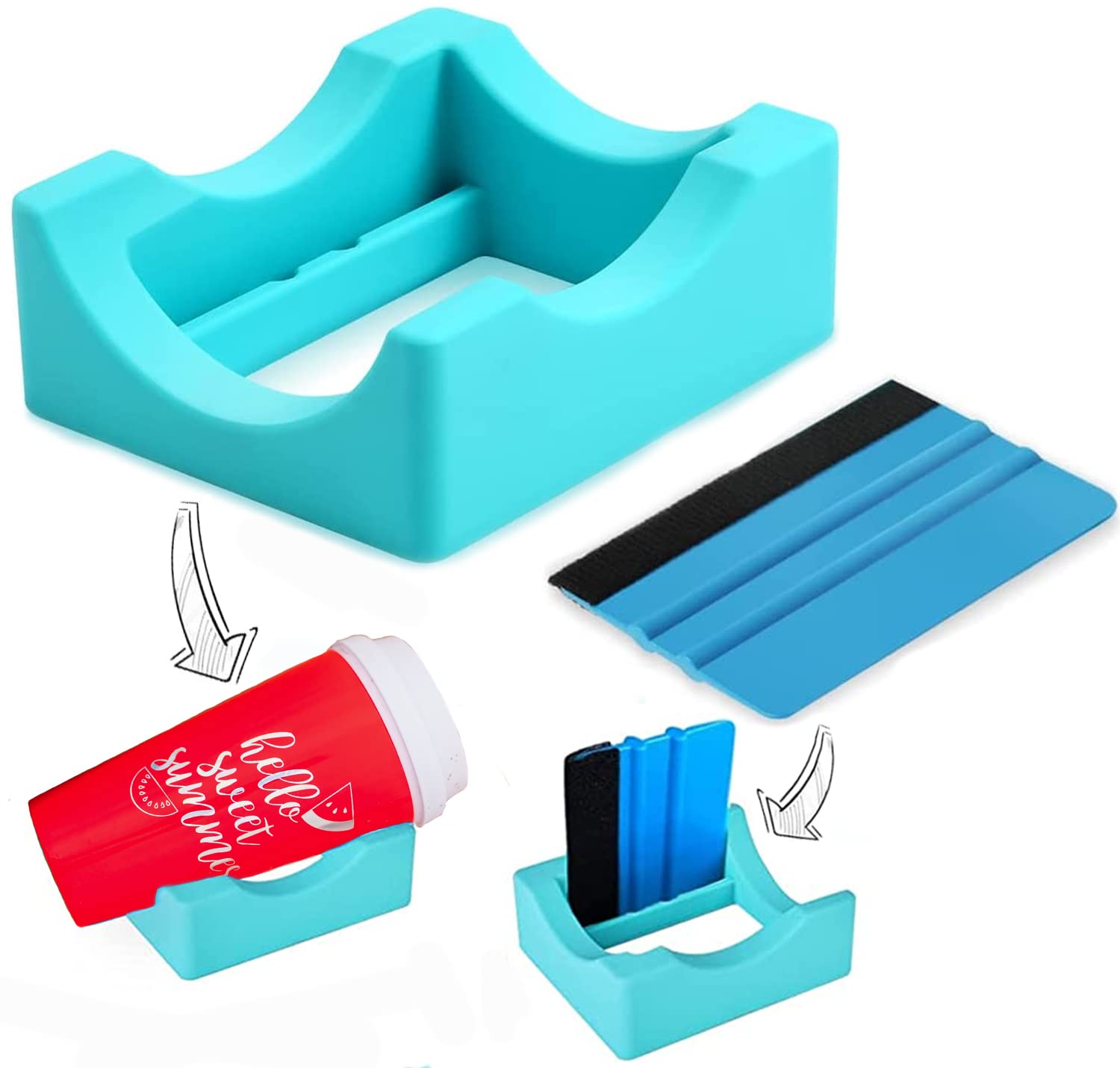 BGick Cup Cradle for Crafting Supplies with Felt Edge Squeegee and Tape Blue