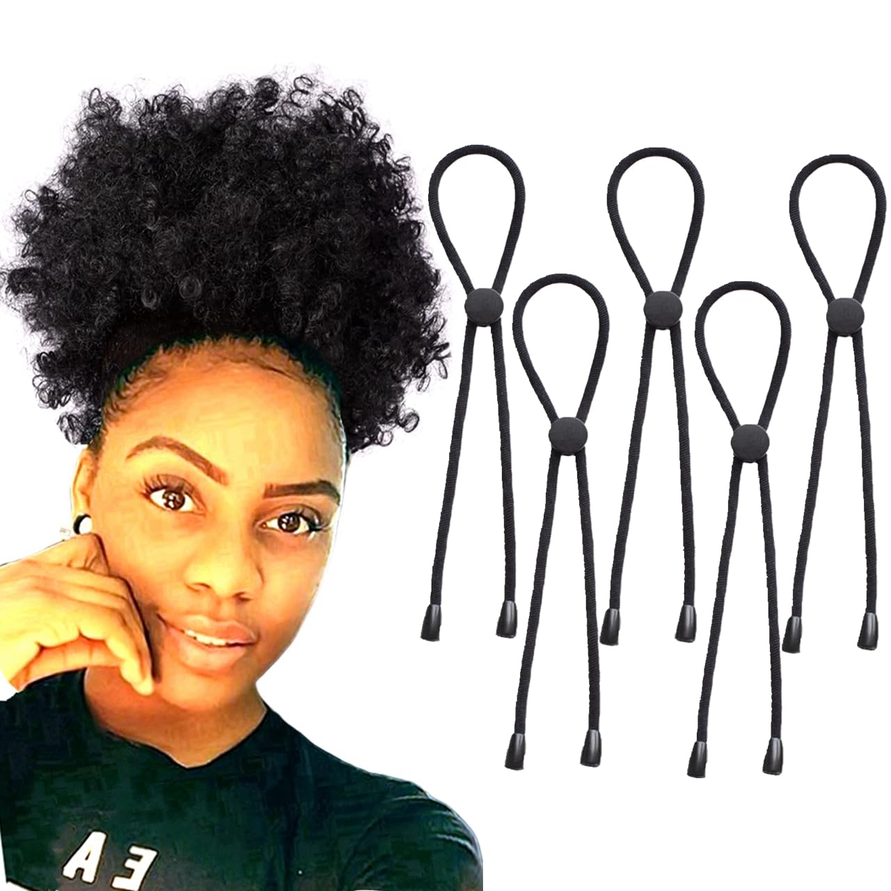 AICILY 5pcs New Adjustable Hair Ties Long Hair Holder Afro Puff Ponytail Ties Length Hairband for Women with Natrual Curly Hair Thick,Loc,Braided