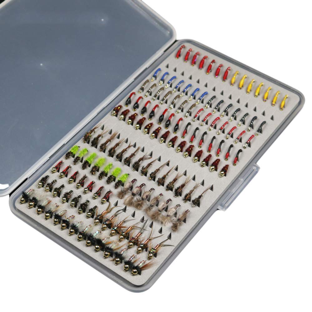 N/P 133pcs/Set Ultra-Thin Portable Nymph Scud Midge Flies Kit Assortment  with Box Trout Fishing Fly Lures Multicolor
