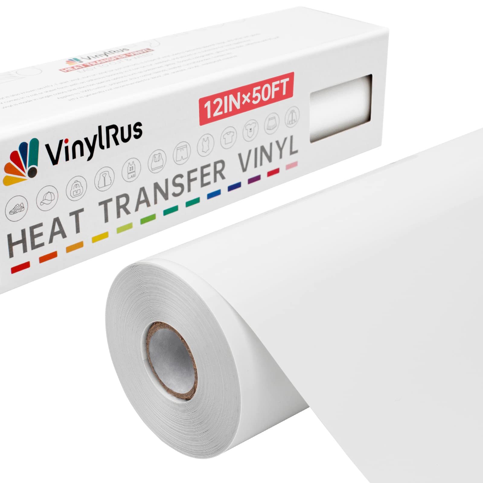 VinylRus Heat Transfer Vinyl-12 x 50ft White Iron on Vinyl Roll