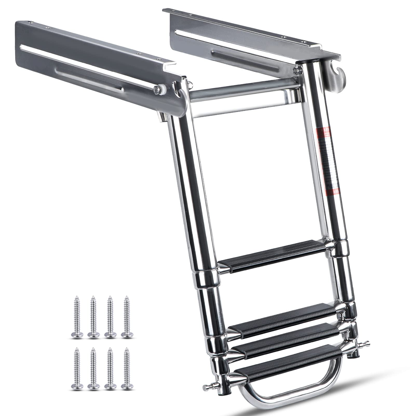 4 Step Foldable Boat Ladder, Stainless Steel Marine Foldable Pontoon Boat  Ladder with Rubber Grips Folding Boarding Ladder for Fishing Boat Swimming