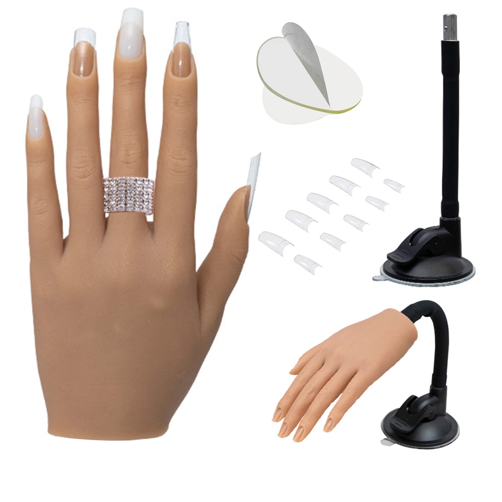 XMASIR Practice Hand for Acrylic Nails, Silicone Nail Hand Practice  Flexible Nail Training Fake Hand with Stand Bracket Make-up Mannequin Hands  for Manicure Beg…