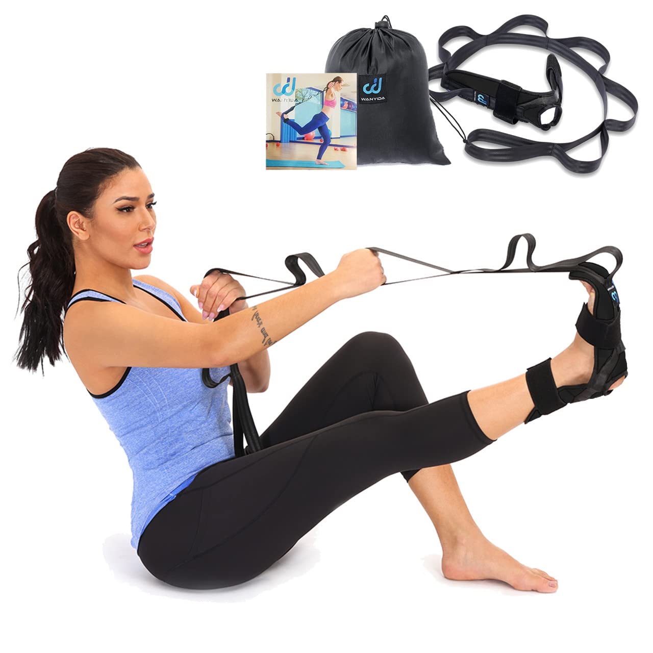 Orthomen Foot Stretcher Belt for Plantar Fasciitis and Yoga, Black