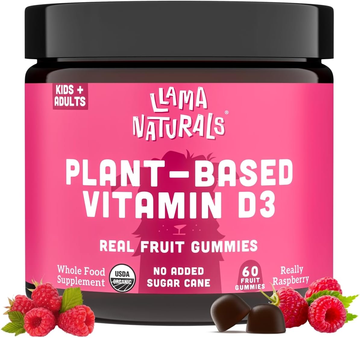 Llama Naturals Whole Fruit Vitamin D3 Gummies (Adults + Kids) No Added  Sugar Organic Vegan Plant-Based Healthy Bones Immunity and Mood 200% DV per  bite 60 Bites (30-60 Days) (Raspberry)