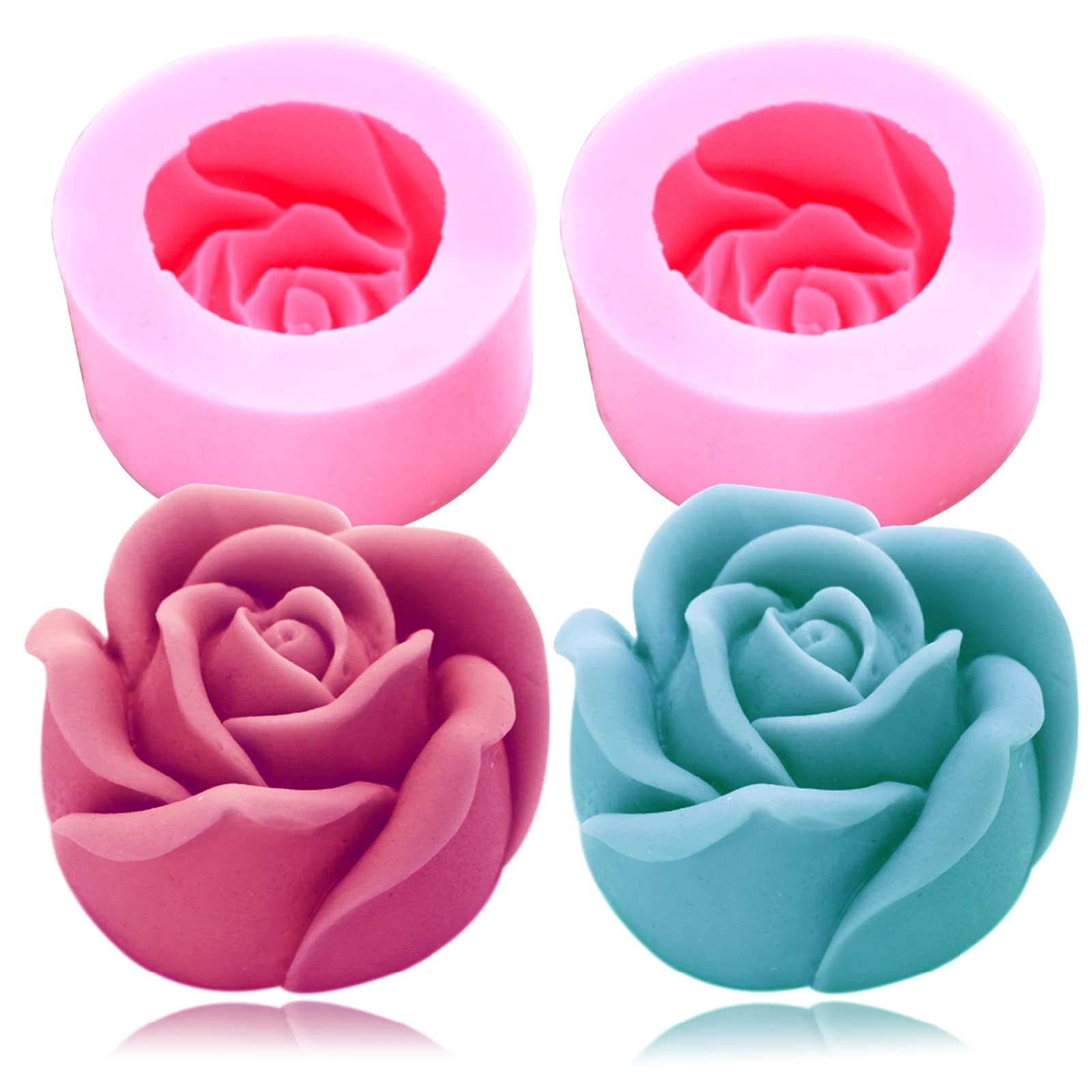 Fewo 2 Pack 3D Rose Candle Molds Cylinder and Sphere Shape Rose Flower  Silicone Molds for Making DIY Homemade Beeswax Candles Bath Bomb Mini Soap