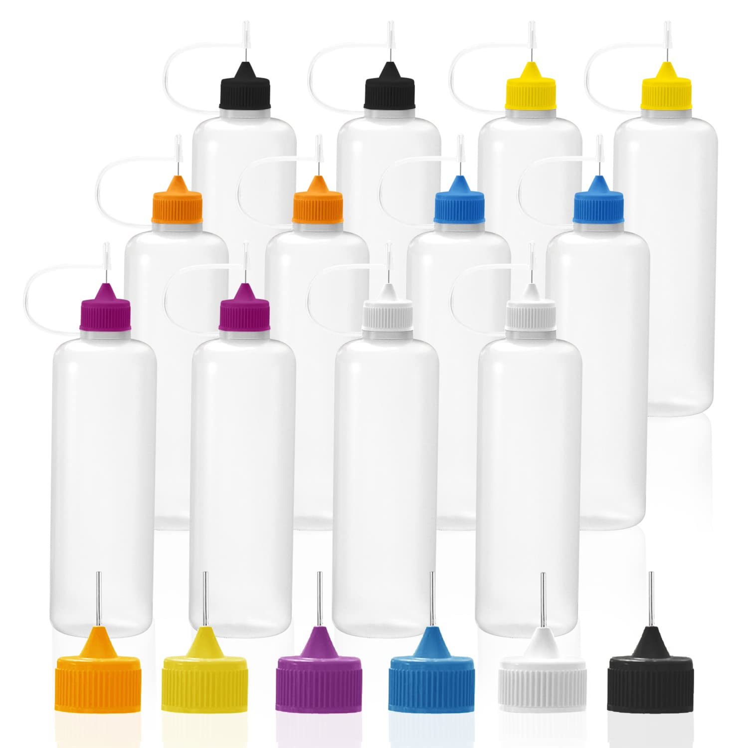 MYYZMY 12 Pcs Precision Tip Applicator Bottles 1 Ounce Translucent Glue  Bottles with 2 Mini Funnel Multicolor Lids