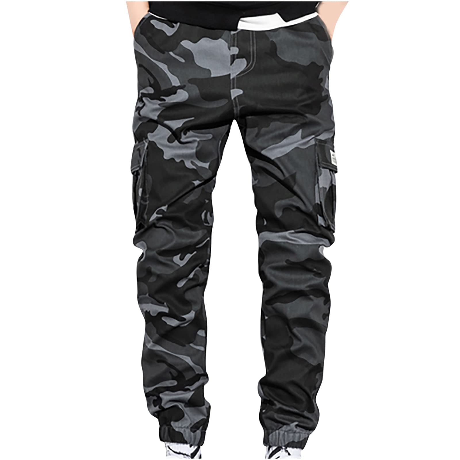 Sweatpants for Men,Men's Casual Cargo Pants Military Army Camo Pants Combat  Work Pants Gym Running Sweatspants Black Large