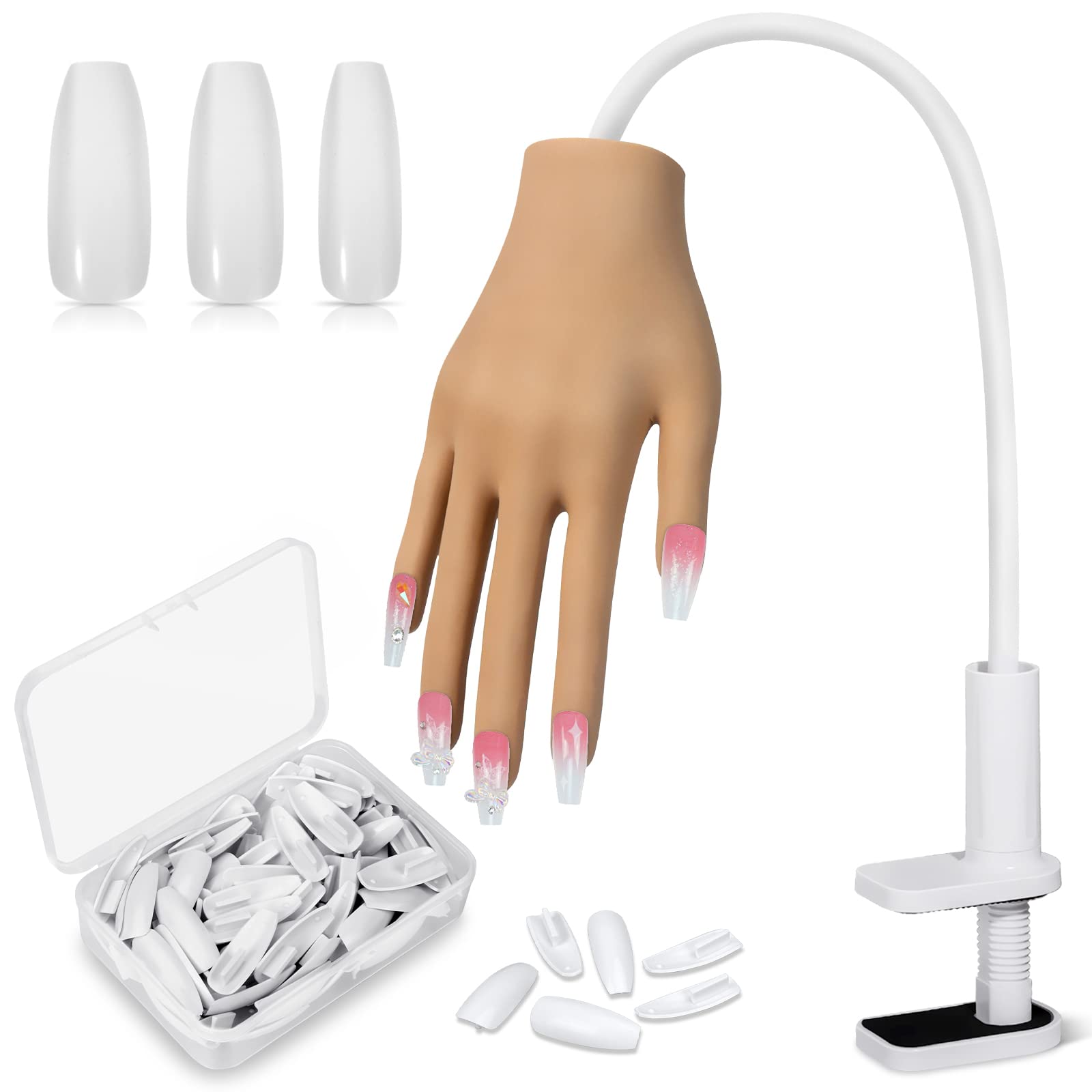 Silicone Practice Hand for Acrylic Nails, Nail Practice Hand False Fake  Nail Mannequin Hand Nail Training Half Hand Flexible Bendable Nail Train  Hand