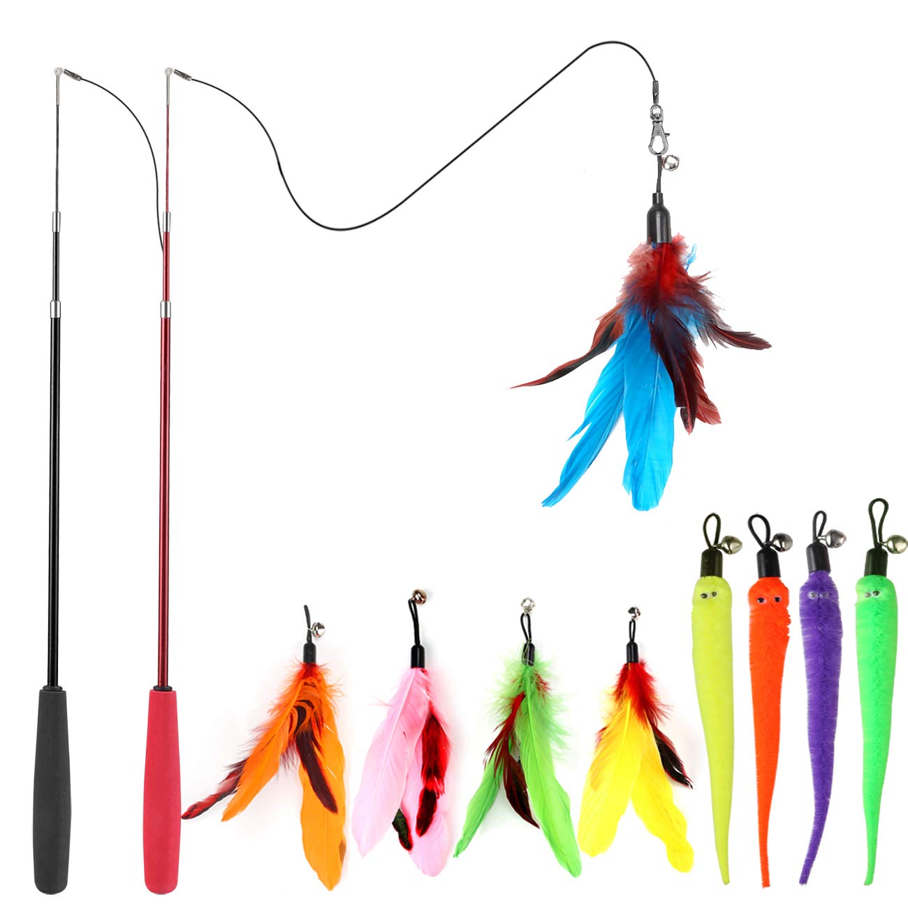 Buy Whefory Retractable Cat Teaser Wand Toy, Cat Toys for Indoor Outdoor  Cats Interactive Fishing Rod with 8 Pcs Refills Feather Toy, Plush Mouse  Caterpillar & Fish Online at Low Prices in India 