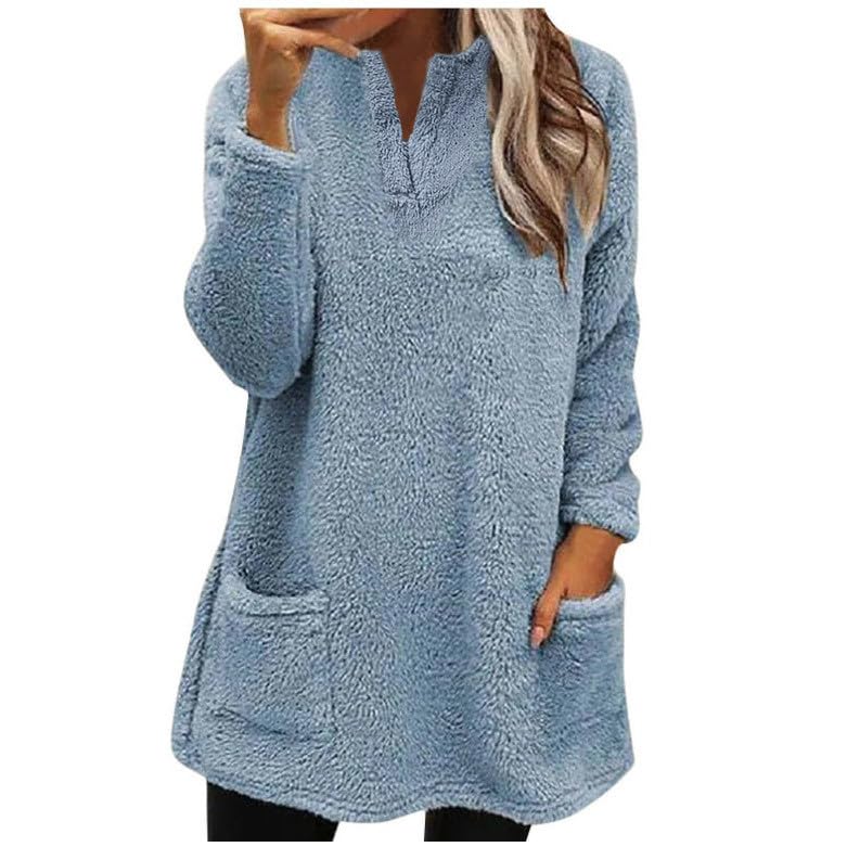 AMhomely Ladies Womens Soft Teddy Fleece Hooded Jumper Plus Size Double  Fleece Casual Hoodies With Pocket V Neck Soft Fleece Hooded Sweatshirts  Plain Pullover Tops Winter Lightweight Lounge Tops 01 Blue XXL