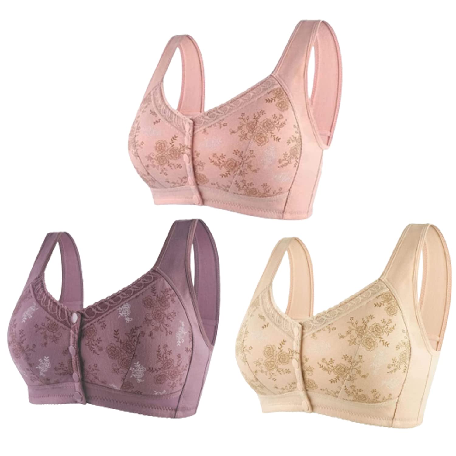 2pcsFront Buckle Large Size No Steel Ring Bras,wm Stylist Bra for Seniors  Front Closure，Full Coverage Lace Bra (J,XXL) : : Clothing, Shoes &  Accessories