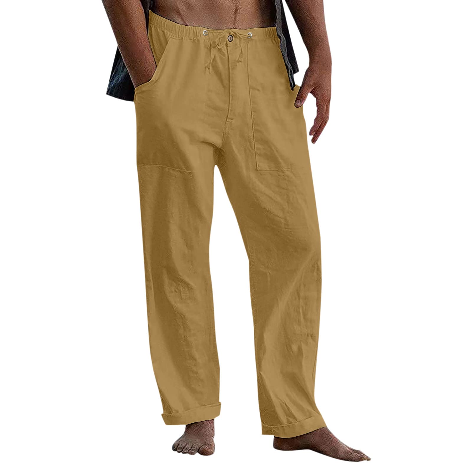 Deyeek Mens Linen Pants Beach Pants Casual Lightweight Cotton Loose Yoga  Trousers Summer Beach Pants with Pockets Black XX-Large