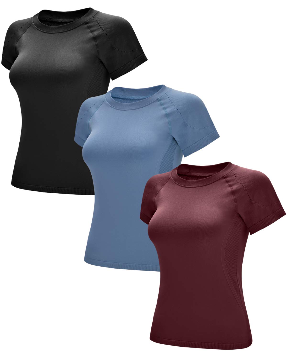 RUNNING GIRL Seamless Workout Shirts for Women Dry-Fit Short Sleeve  T-Shirts Crew Neck Stretch Yoga Tops Athletic Shirts
