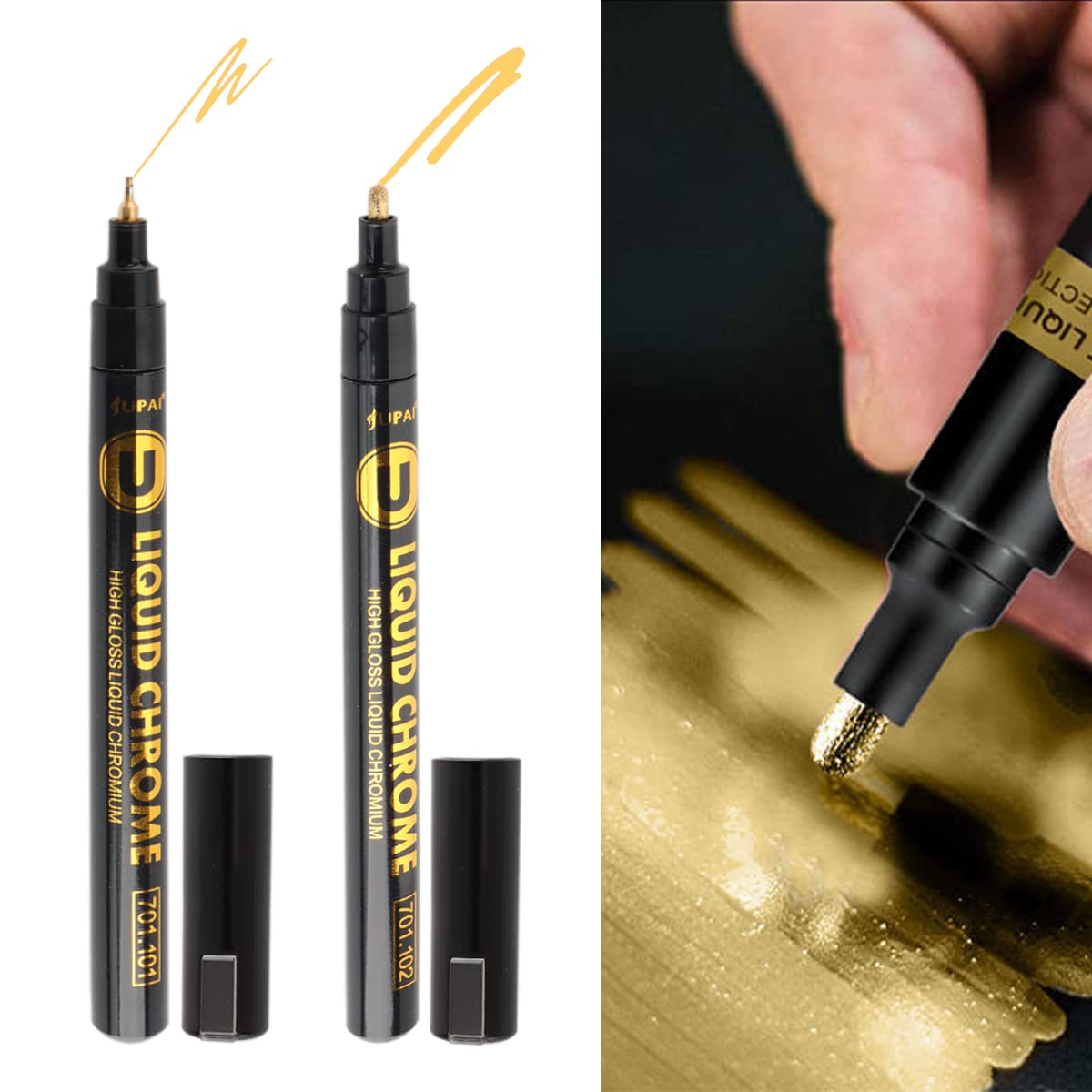 2pcs/set Mirror Chrome Gold Nail Art Pens Metallic Paint Nail Pen