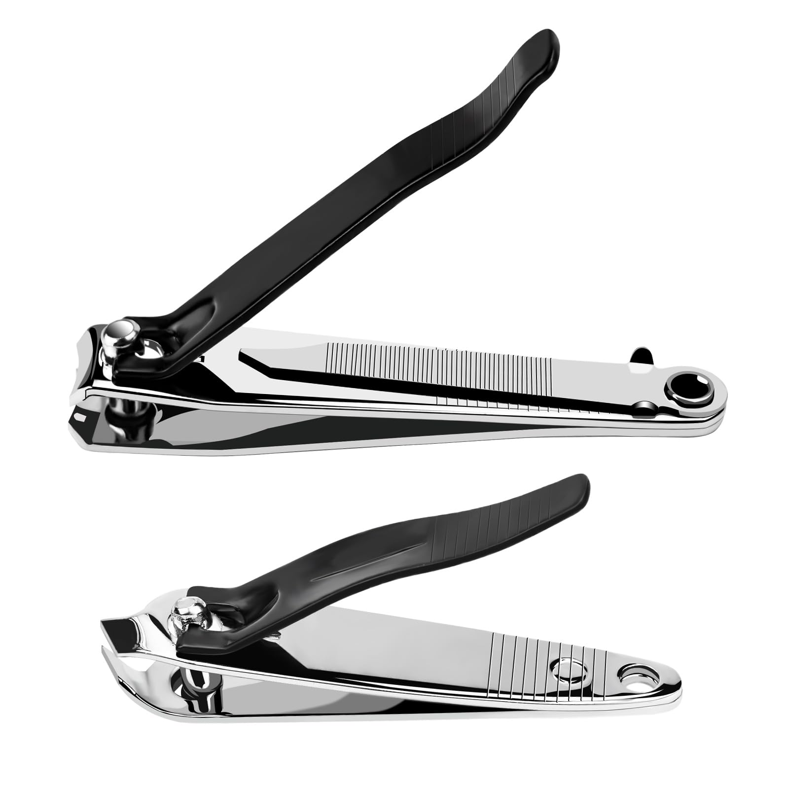 2 Pcs Nail Clippers Heavy Duty Nail Clipper Stainless Steel Toe Finger Nail  Clippers Nail Cutters for Men Women Kid Elder Thick Nails Black+Silver