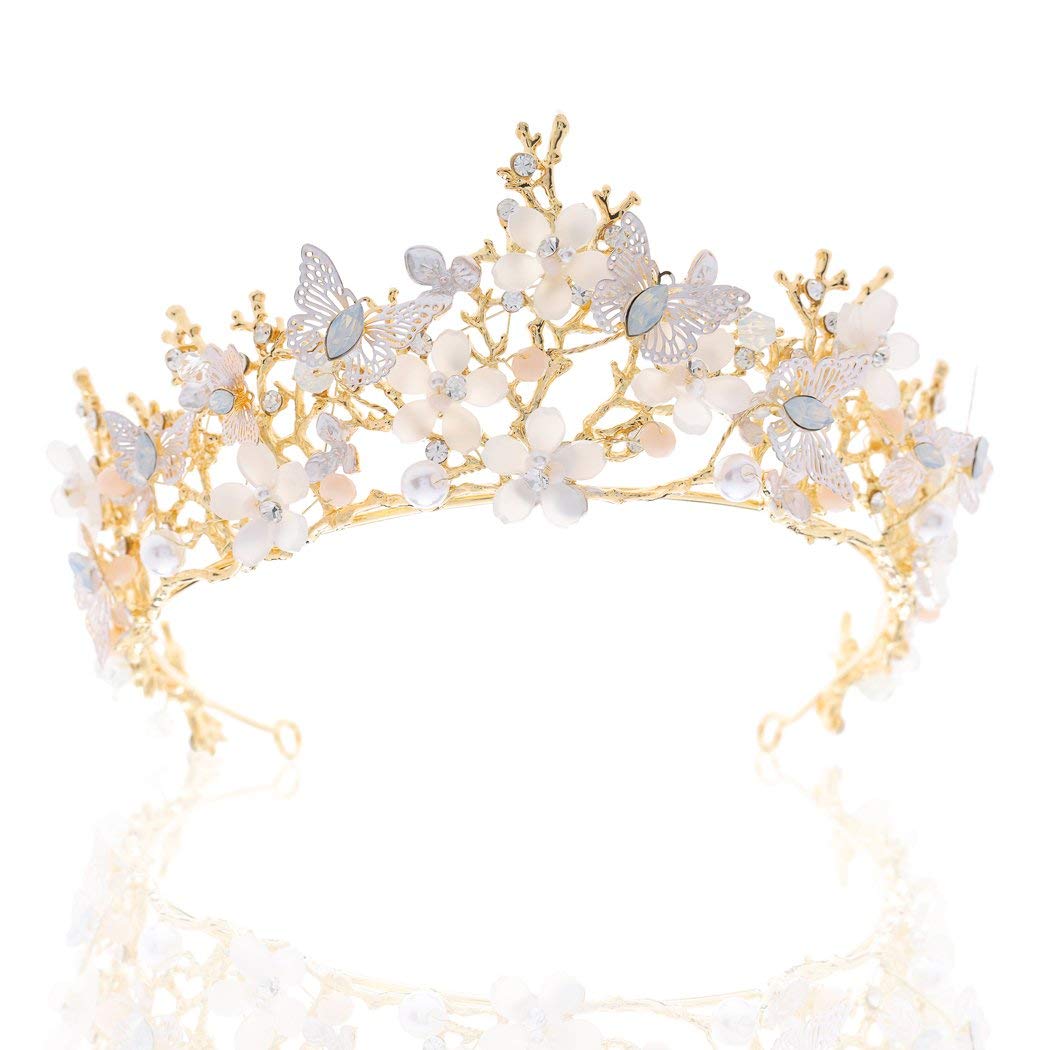 Brishow Crystal Butterfly Wedding Crowns Gold Rhinestone Tiaras