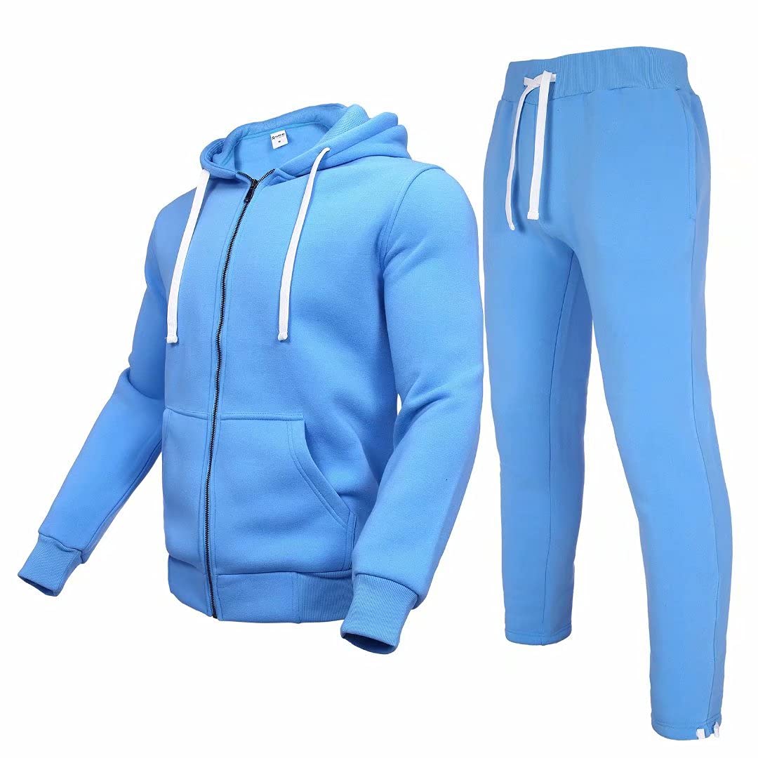 Tracksuit Men,Casual Outfit Athletic Sweatsuits for Men Jogging Suits Sets  2 pcs Light Blue-hoodie Medium