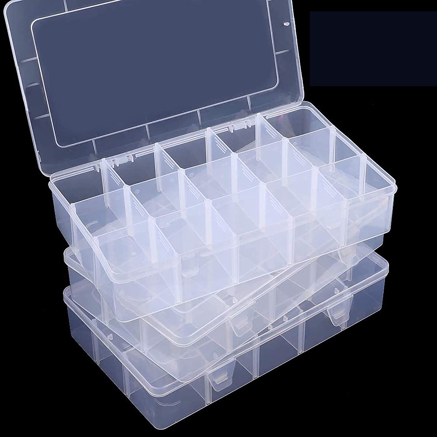 Compartment Organizer Box With Dividers - Set Of 3 Transparent