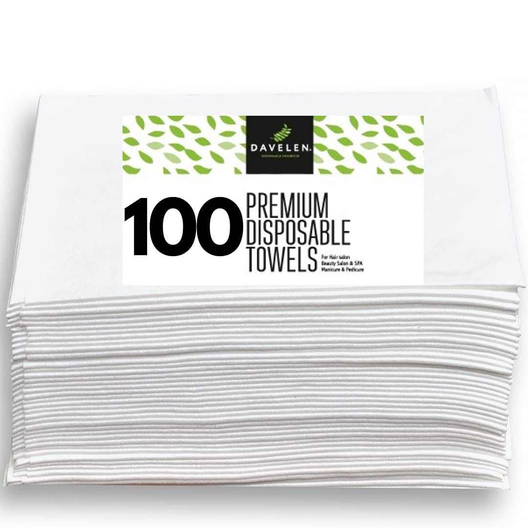 DAVELEN Disposable Large Luxury 100 Towels Spa and Salon Quality Softness  for Guests Clients, Hair Face Body Use, 100 pcs, Luxurious Comfort  Ecofriendly