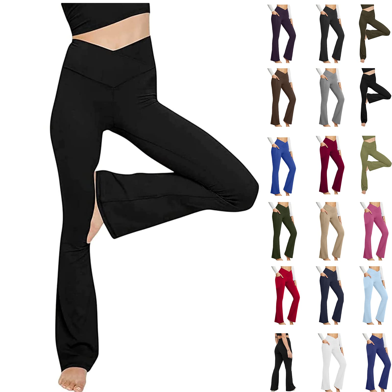Crossover Flare Tummy Control V Waist Bootcut Flare Leggings for