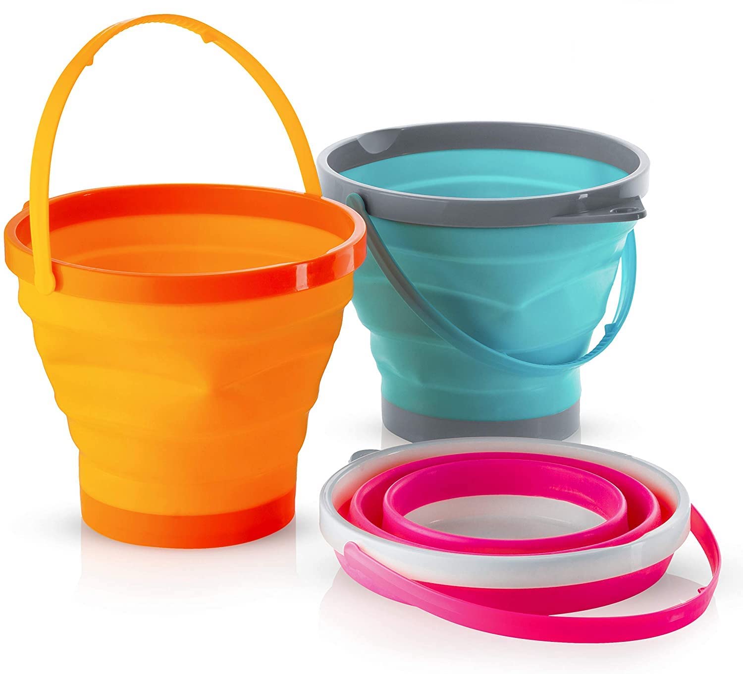 Foldable Pail Bucket Set of 3 Collapsible Buckets Multi-Purpose for Beach,  Camping Gear Water and Food Jug, Dog Bowls, Cats, Dogs and Puppys, Camping  and Fishing Tub, (Half Gallon / 2 Liters)