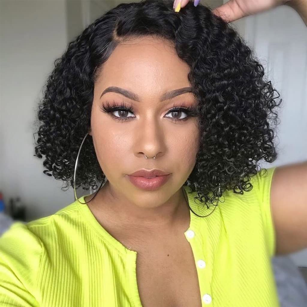 HUA Curly Wigs for Black Women Human Hair Glueless Kinky Curly Bob