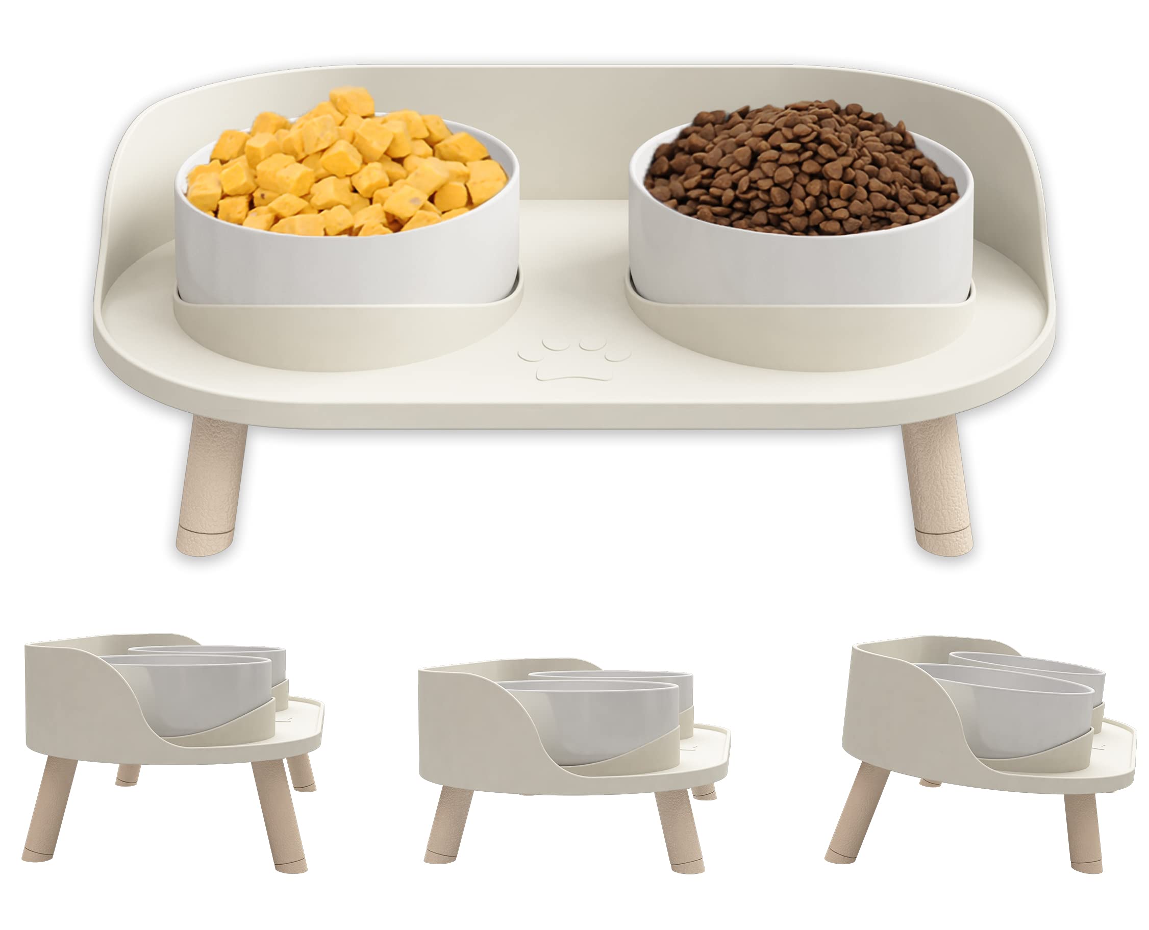 Elevated Cat Food Bowls, Ceramics Dog Cat Water Bowls Stand with No-Spill  Design,3 Adjustable