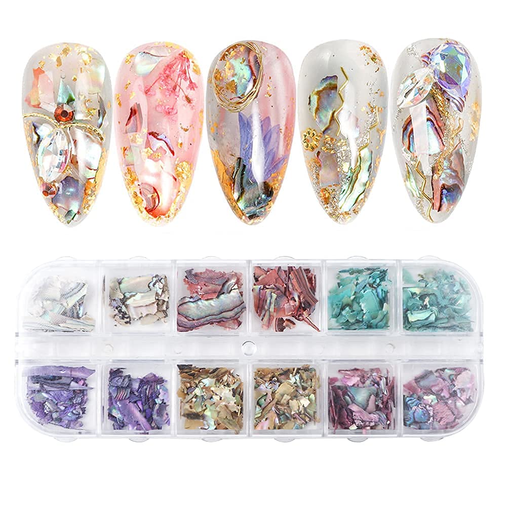 NEGJ Natural Sea-shell Abalon Silces Gradient Crushed Stone 3D Nail Art  Decoration Glitter for Candle Making Jelly Stamper Nail Embellishments  French Manicure Stamper Nail Sugar Petite Nails for Small 