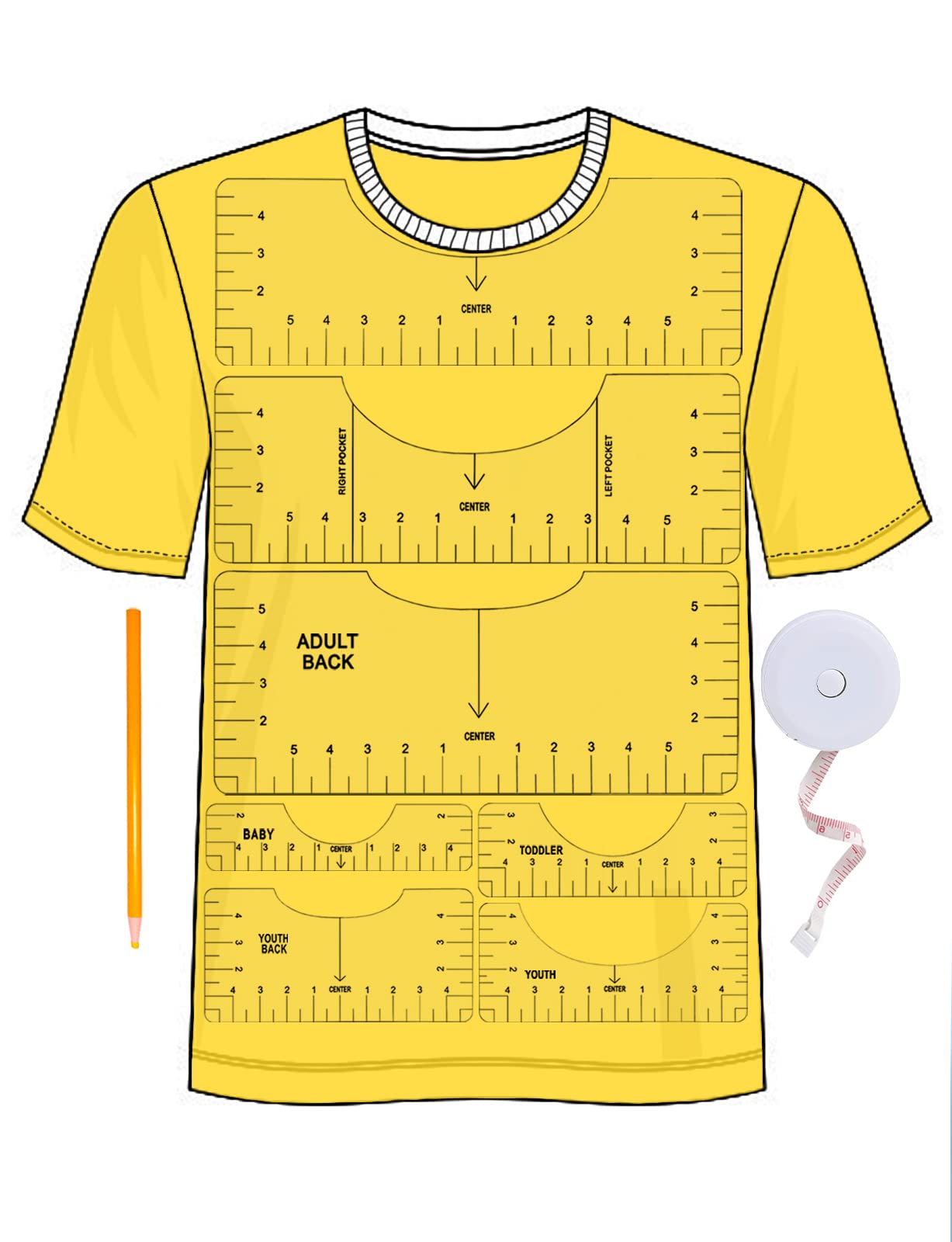 T-Shirt Ruler Guide, 6 Piece T-Shirt Alignment Tool Set for Vinyl