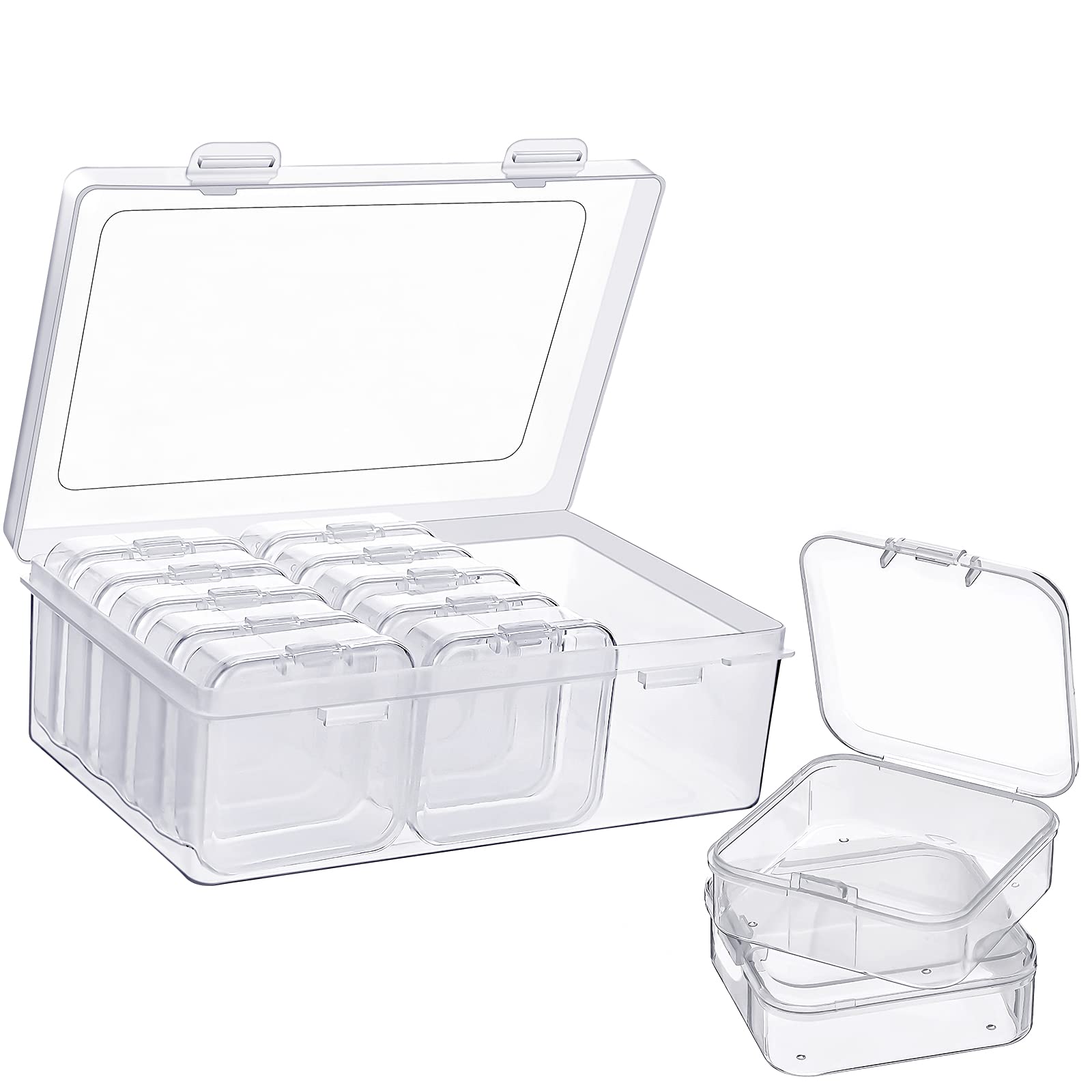 12 Pack Small Clear Plastic Storage Containers with Hinged Lids for Organizing, Mini Beads Storage Containers Box for Jewelry, Hardware, Game Pieces