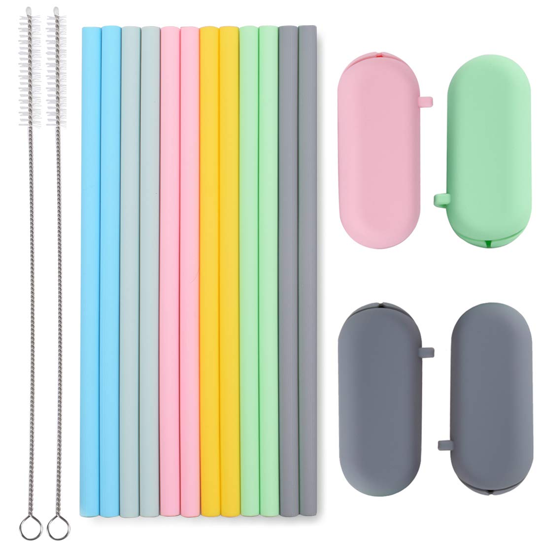 Sunseeke Reusable Straws Silicone Straws Set - Odorless, 12 Standard  Drinking Straws, 4 Carry Pouch, 2 Cleaning Brushes, Certificated Food Grade  Platinum Silicone - 8 1/2 Long