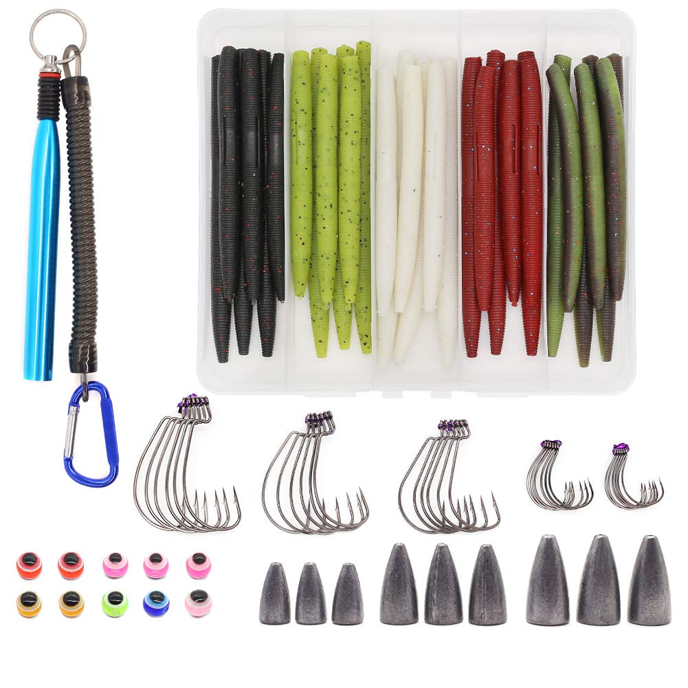 50pcs Wacky Worm Fishing Lure Kit Tear Resistance Soft Fishing Plastic Bait  Durable
