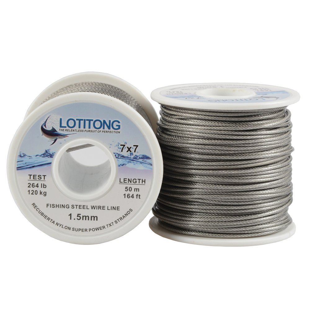 LOTITONG 50 Meters 264lb Fishing Steel Wire line 7x7 49 Strands Trace Coating  Wire Leader Coating