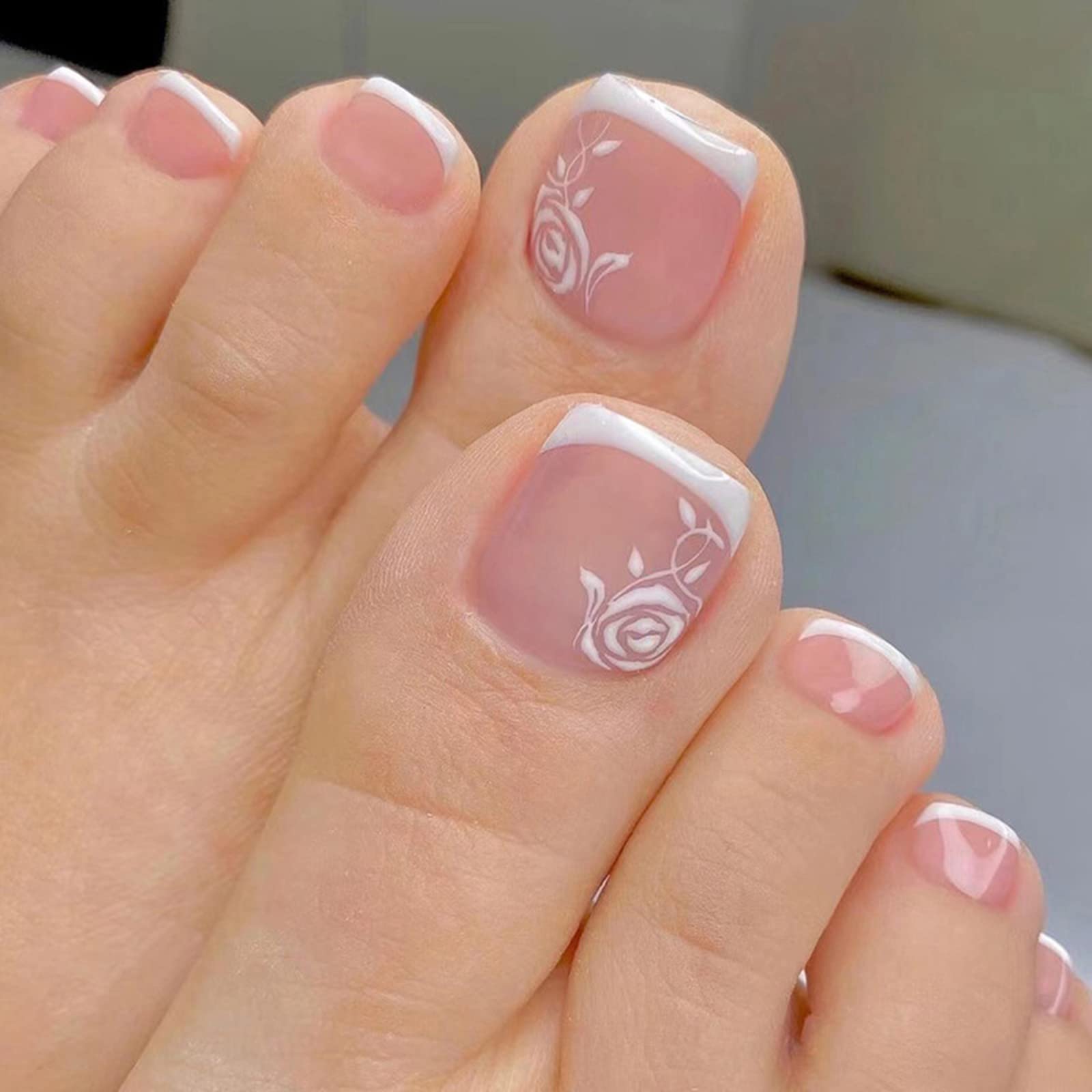 Pink Toe Nails Press on 24pcs Fake Full Cover Toe Nails False