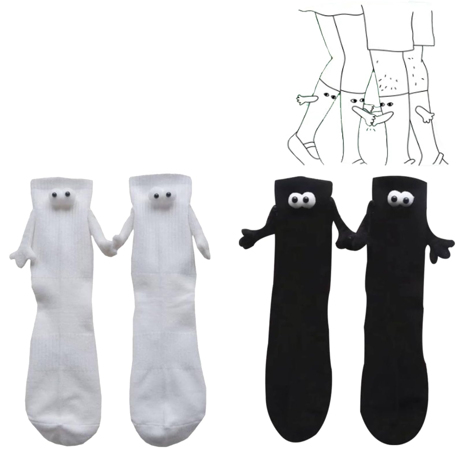 LONGLUAN Couple Holding Hands Funny Socks Magnetic Sucktion 3D Doll Couple  Socks Matching Socks for Couples One Size 2pairs-mix