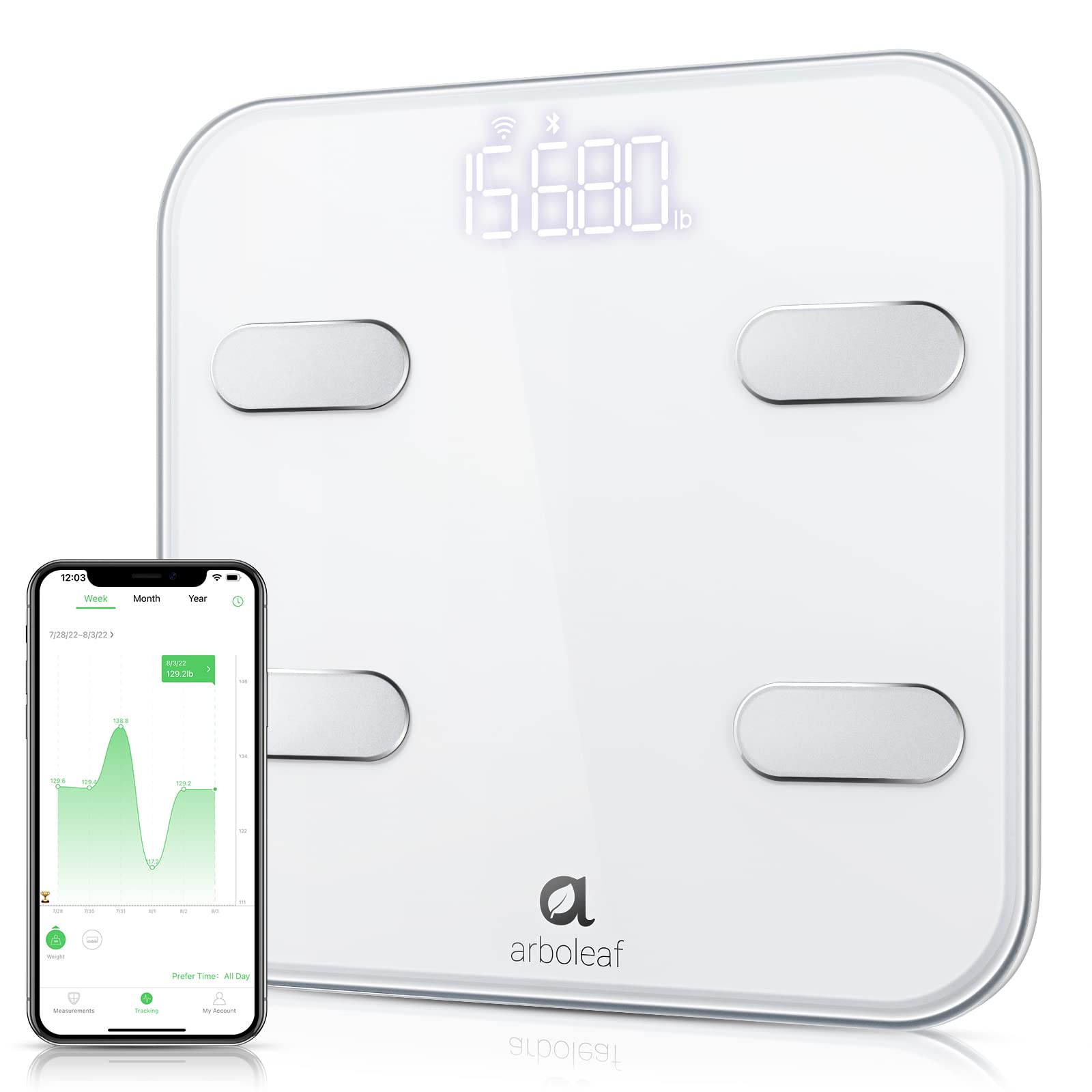 Smart Digital Body Fat Scale, White Bluetooth Bathroom Scale, with