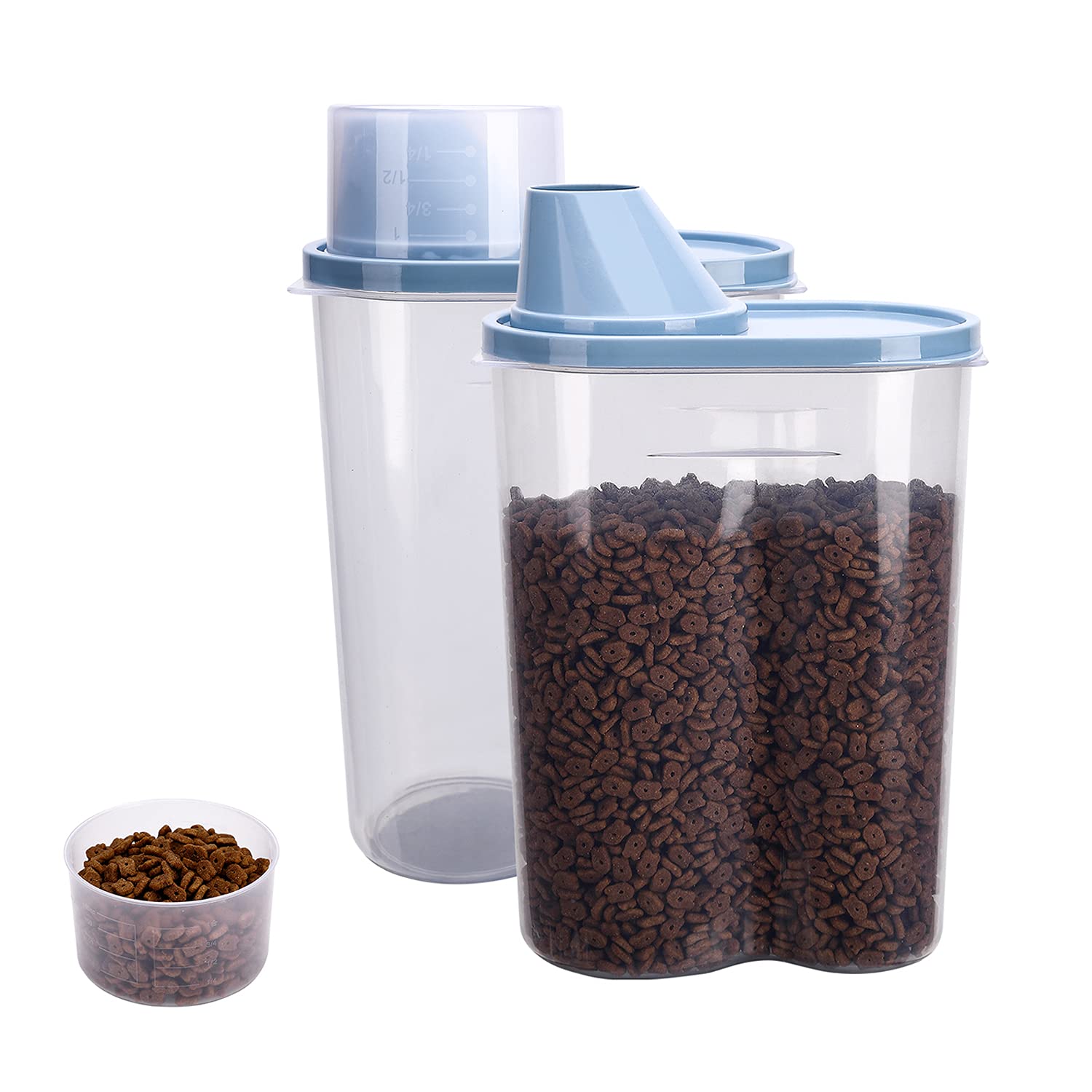 GreenJoy 2 Pack 2lb/2.5L Pet Food Storage Container with Measuring Cup, Can  Covers and Bowl for Small Dog, Cat, Waterproof-BPA Free Blue