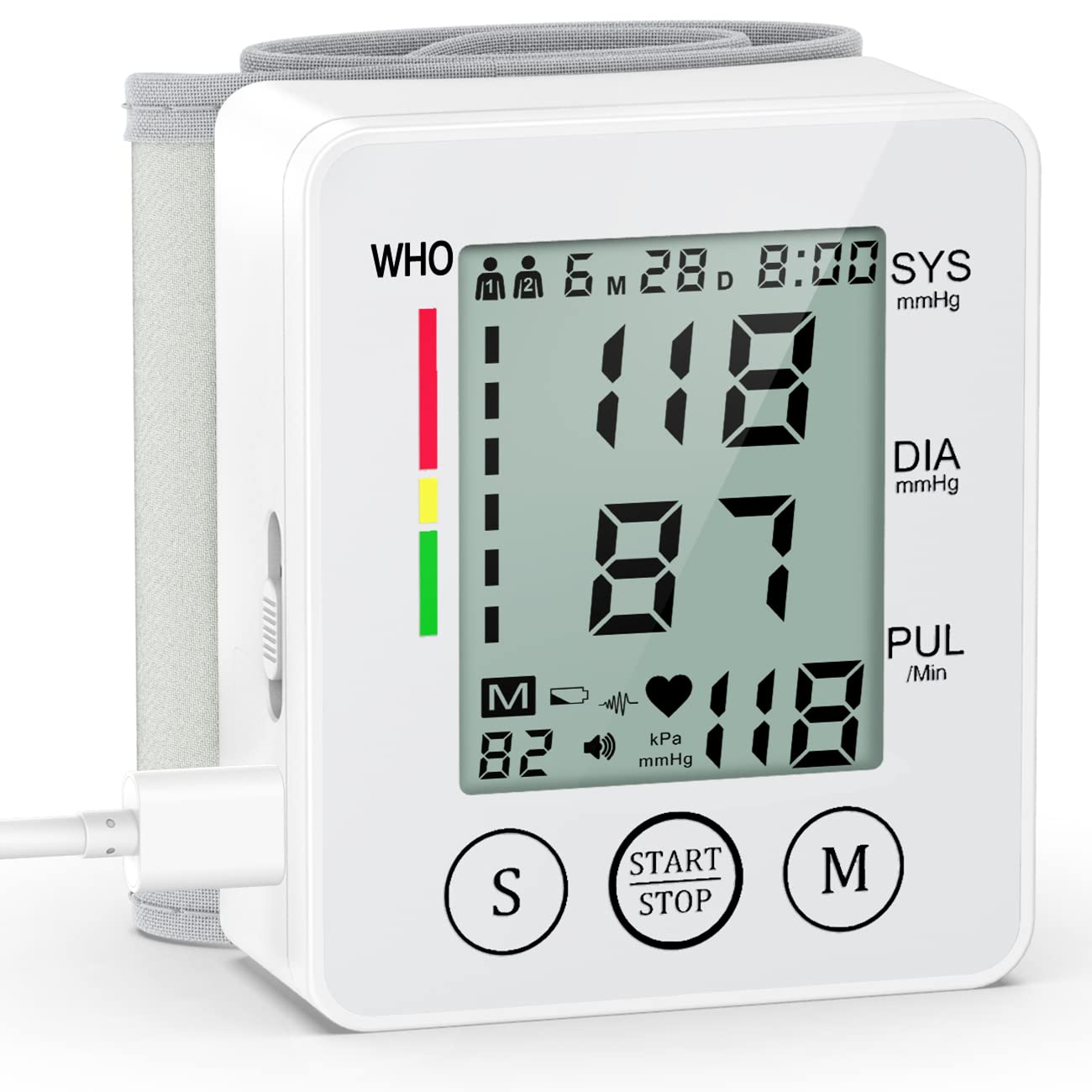 Blood Pressure Monitor for Home Use, Rechargeable Wrist Digital BP Monitor  with Storage Bag Cuff Large LCD Display, 99 * 2 Reading Memory for 2 Users