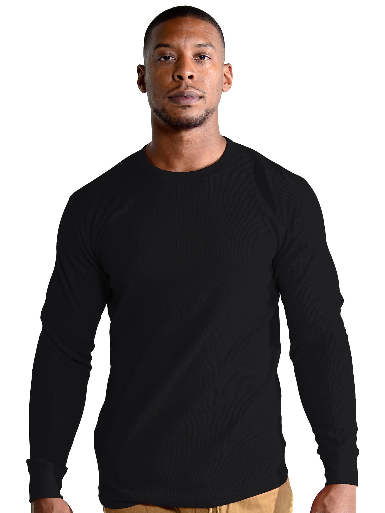 Evolution In Design Men's Basic Waffle Thermal Knit Sweater Long Sleeve  Crewneck T-Shirt Big Size Small to 6X-Large Medium Black