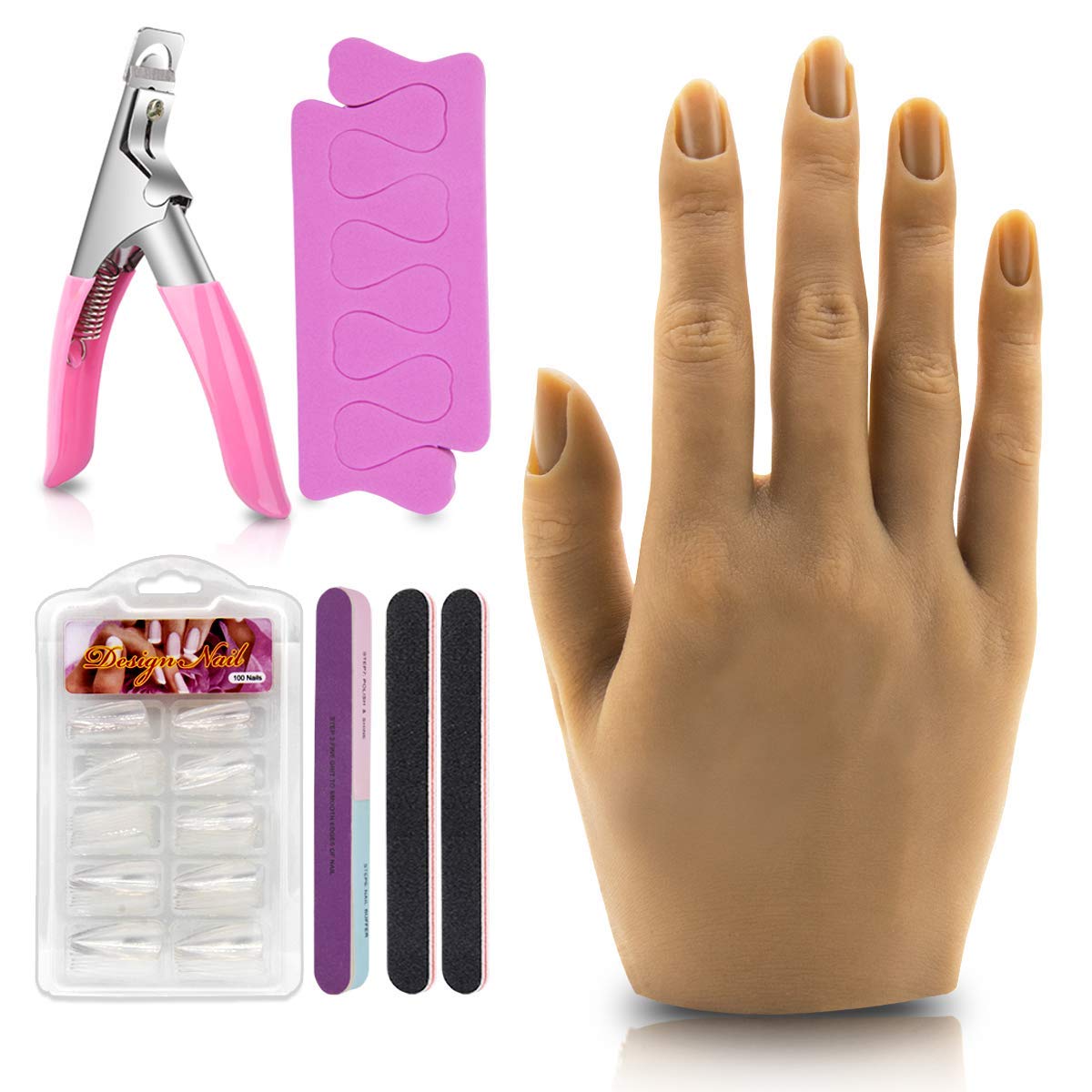 1&2pc Flexible Nail Practice Soft Hand Model Movable Silicone