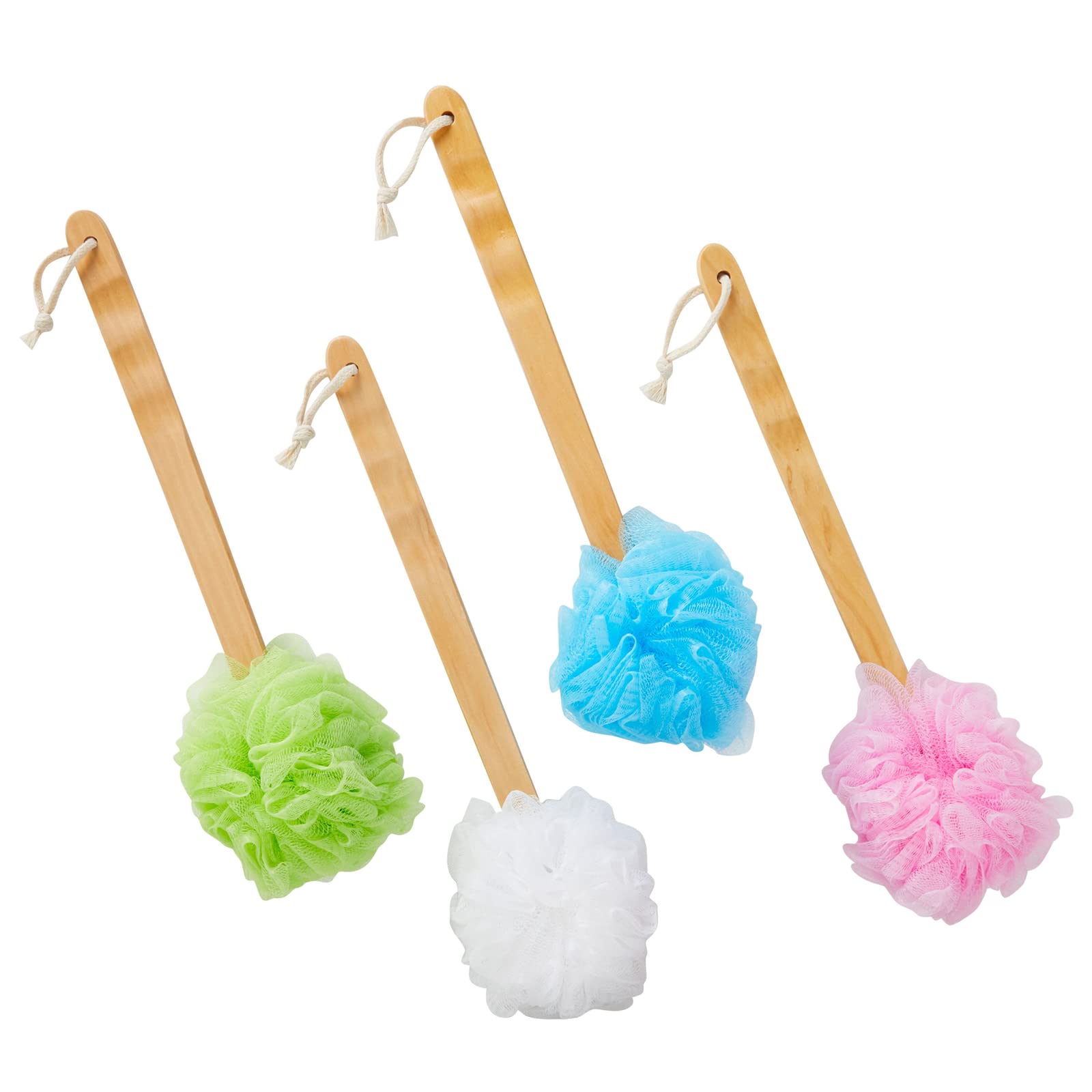 Back Scrubber For Shower, Long Wooden Handle Bath Sponge Shower