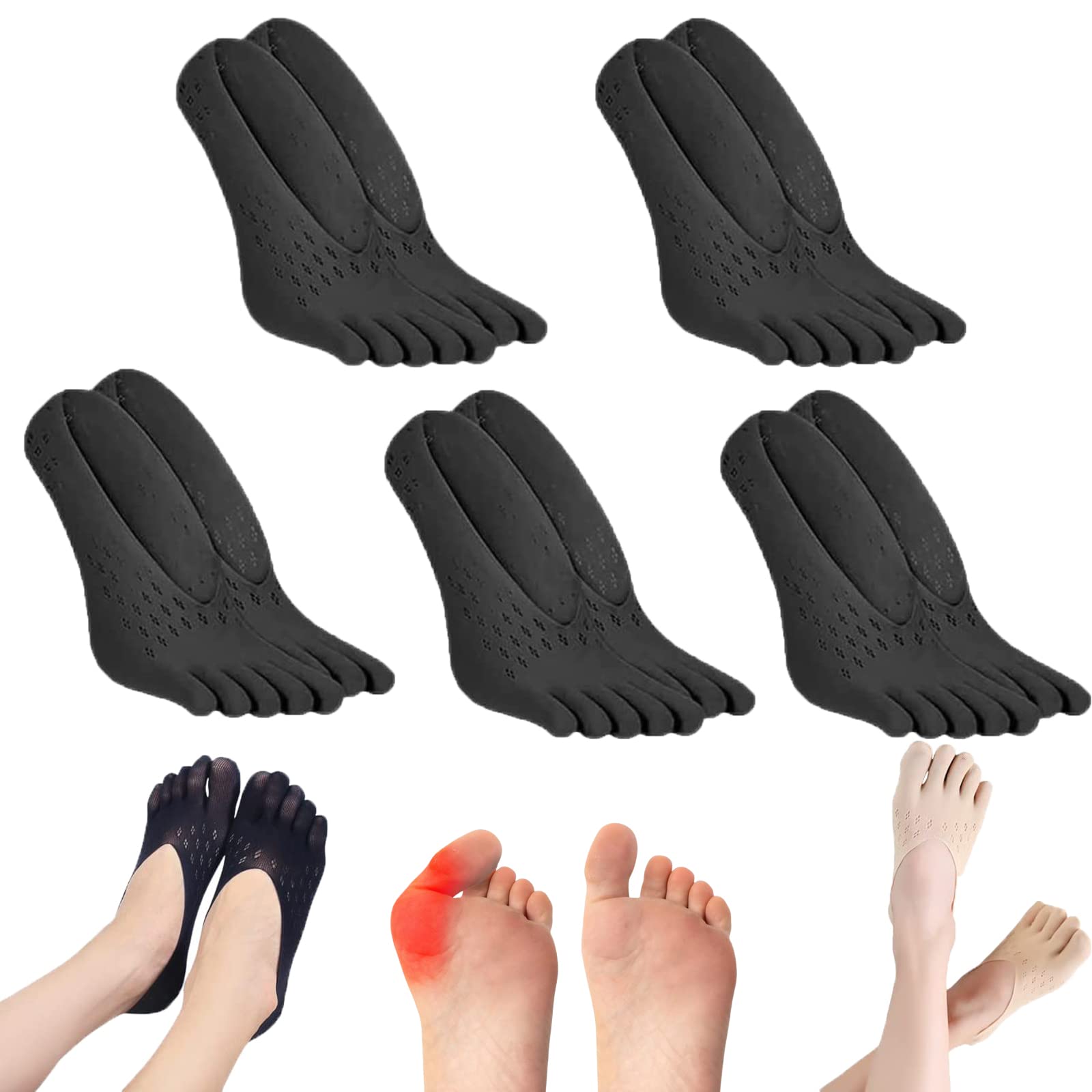 Sofeet Bunion Socks Projoint Antibunions Health Sock Sock Align Toe Socks  for Bunion Orthoes Bunion Relief Socks Bunion Compression Socks Bunion Socks  for Women (5pairs Blcak)