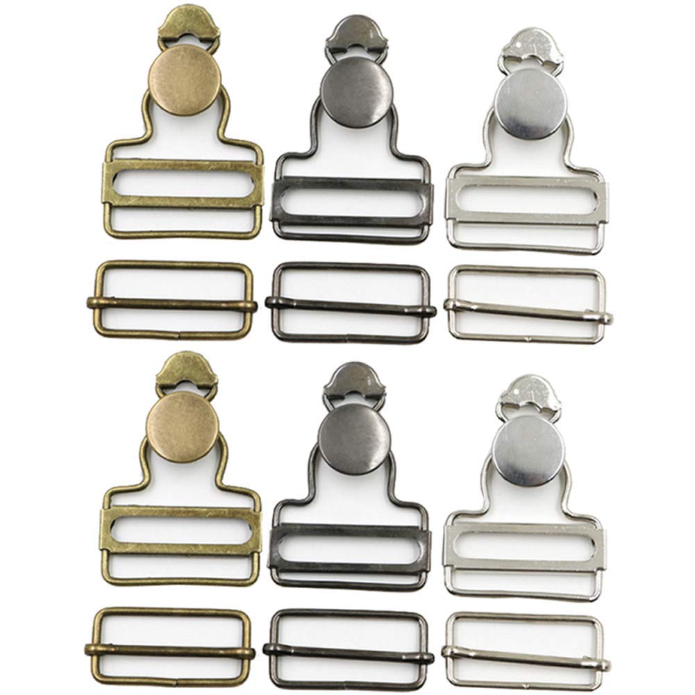 6 Sets Overall Buckles Metal Suspender Replacement Buckles with