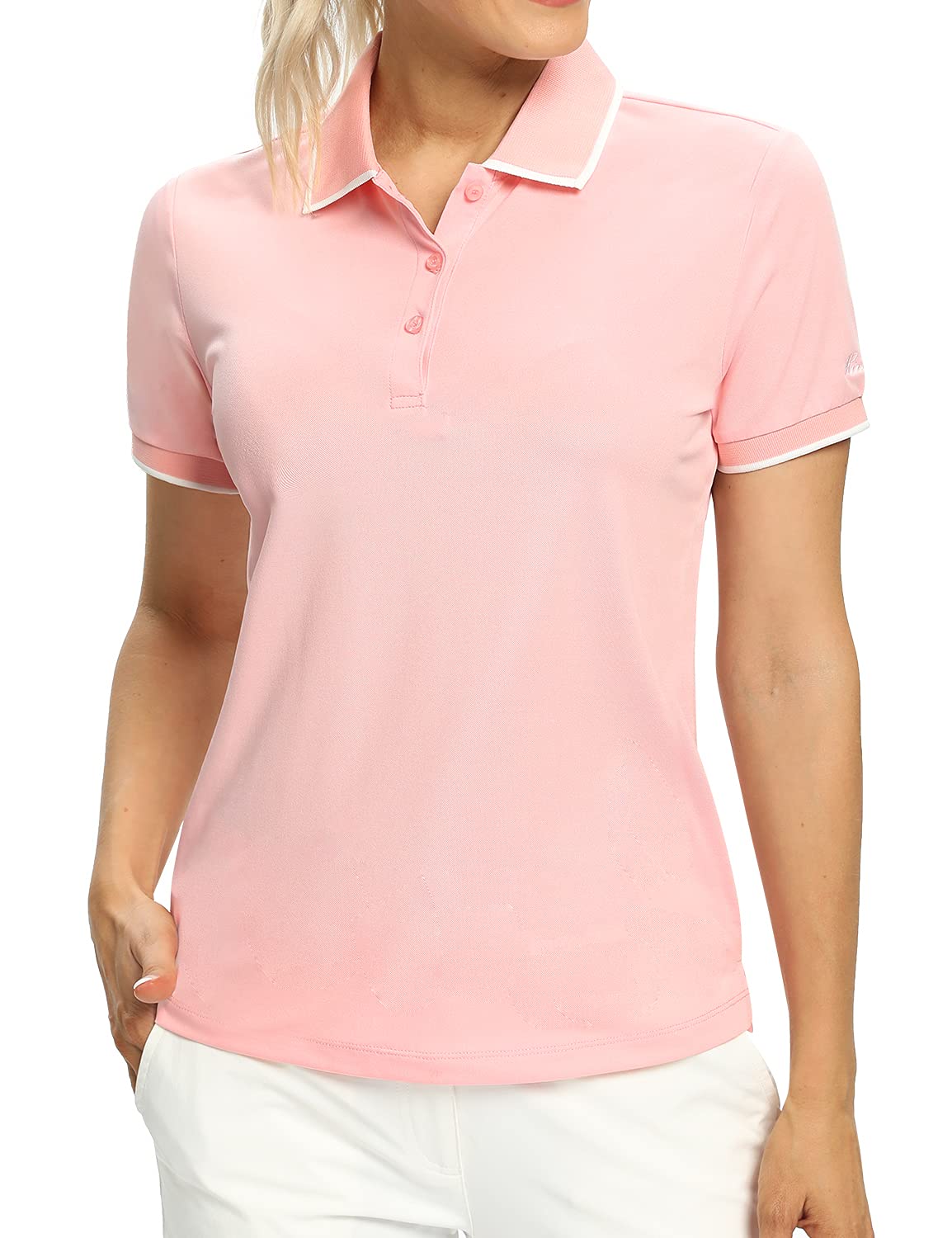 Edge Golf Tops Hiverlay Women Quick-Dry Tennis Color Collared Polo Women Work 50+ Edge Shirts Color Lightweight Shirts UPF Pink-contrast Shirts X-Large for Contrast Daily