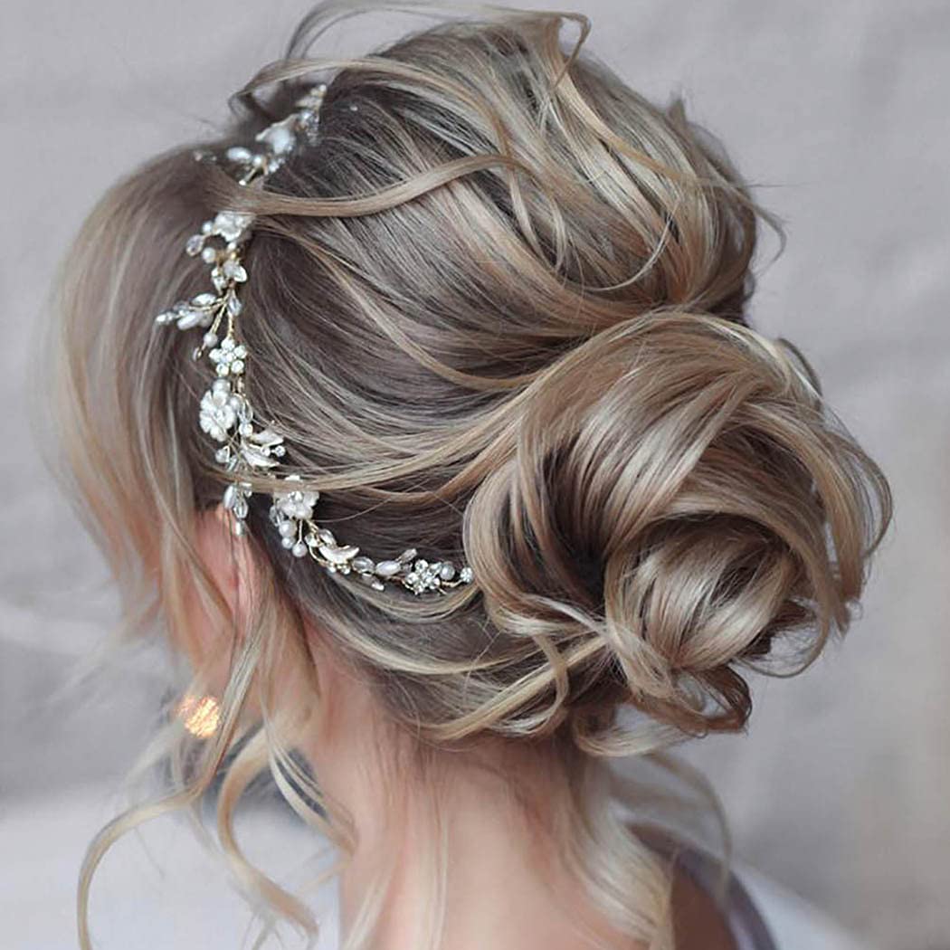 Unsutuo Bride Wedding Hair Vine Silver Crystal Flower Bridal Hair