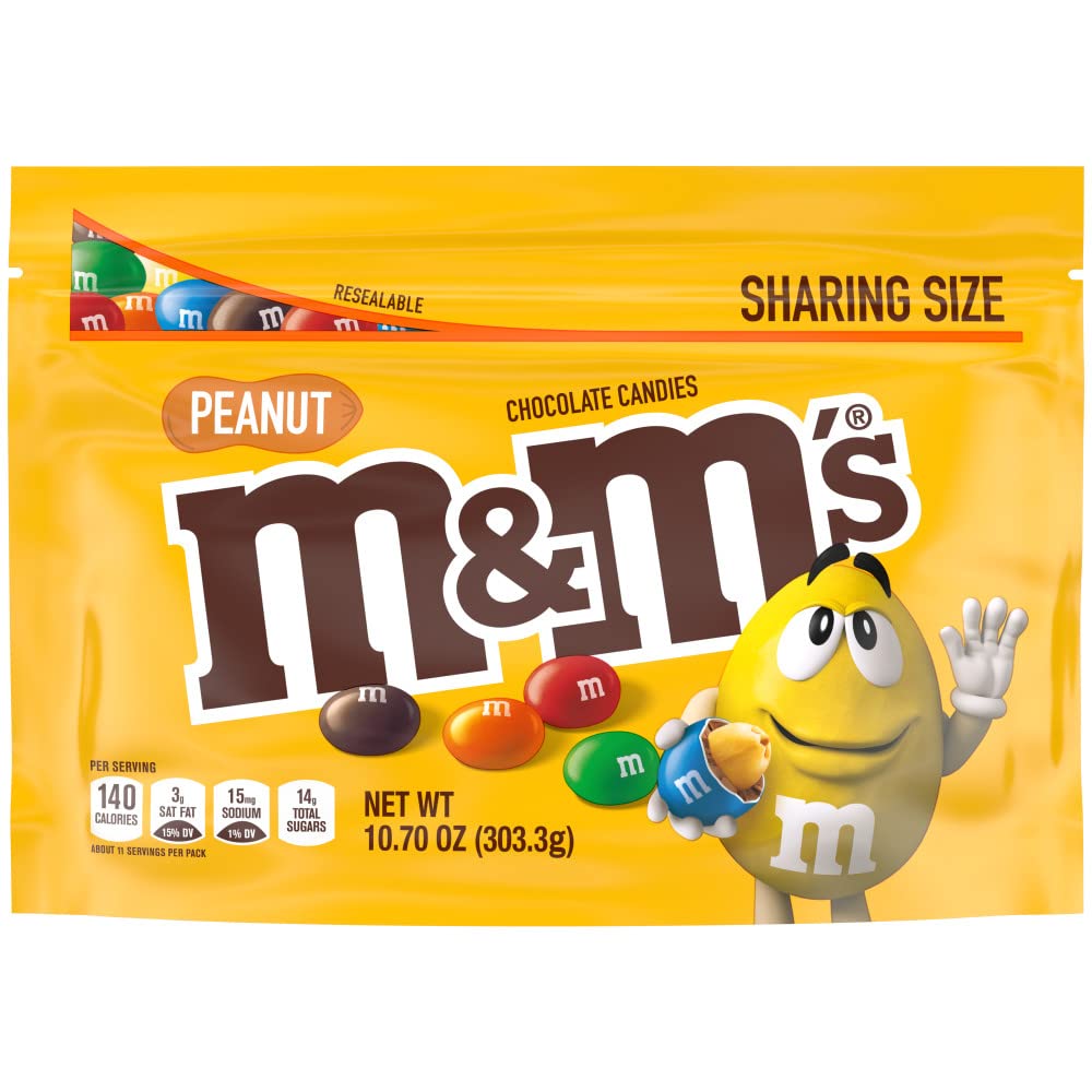 M&M's Mega Peanut Chocolate Candy, Sharing Size, 9.6oz – Five
